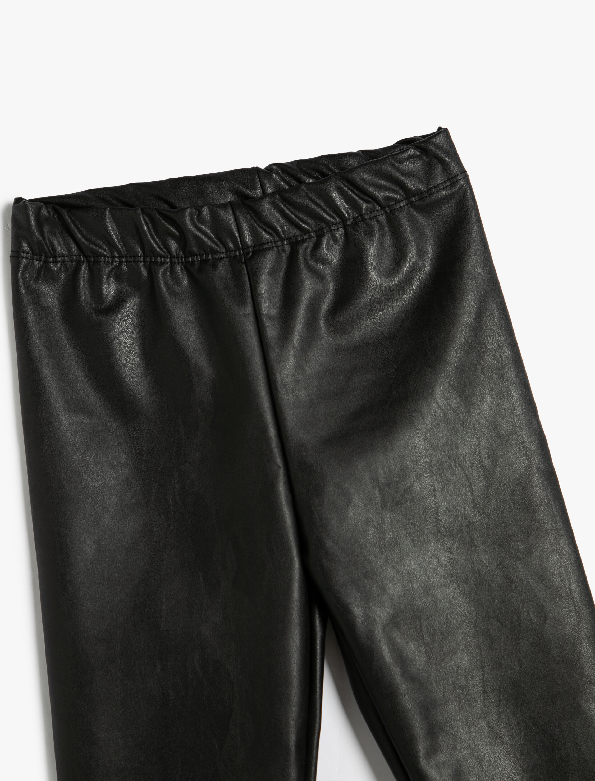  Kız Çocuk Suni Deri Görünümlü Tayt Beli Lastikli