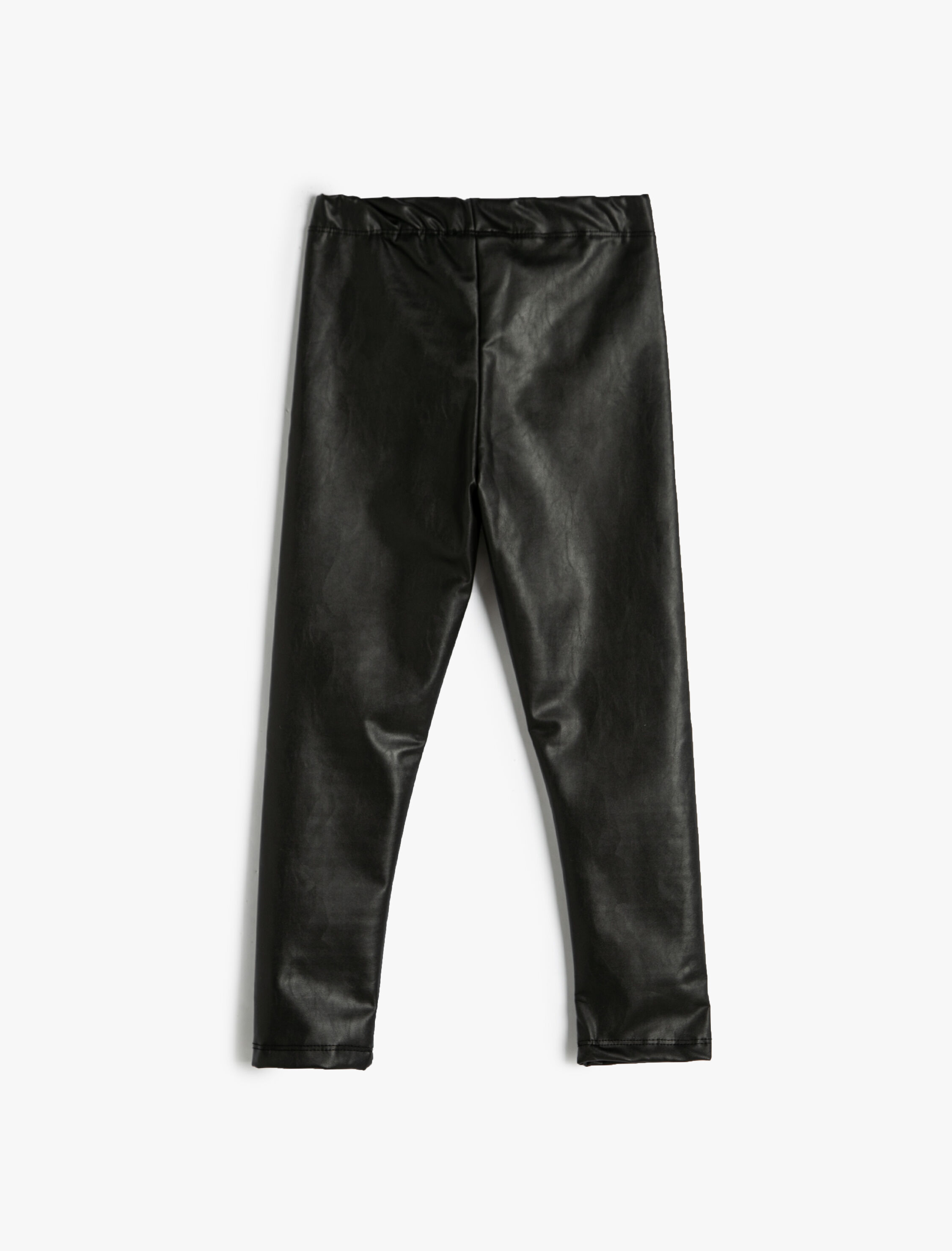  Kız Çocuk Suni Deri Görünümlü Tayt Beli Lastikli