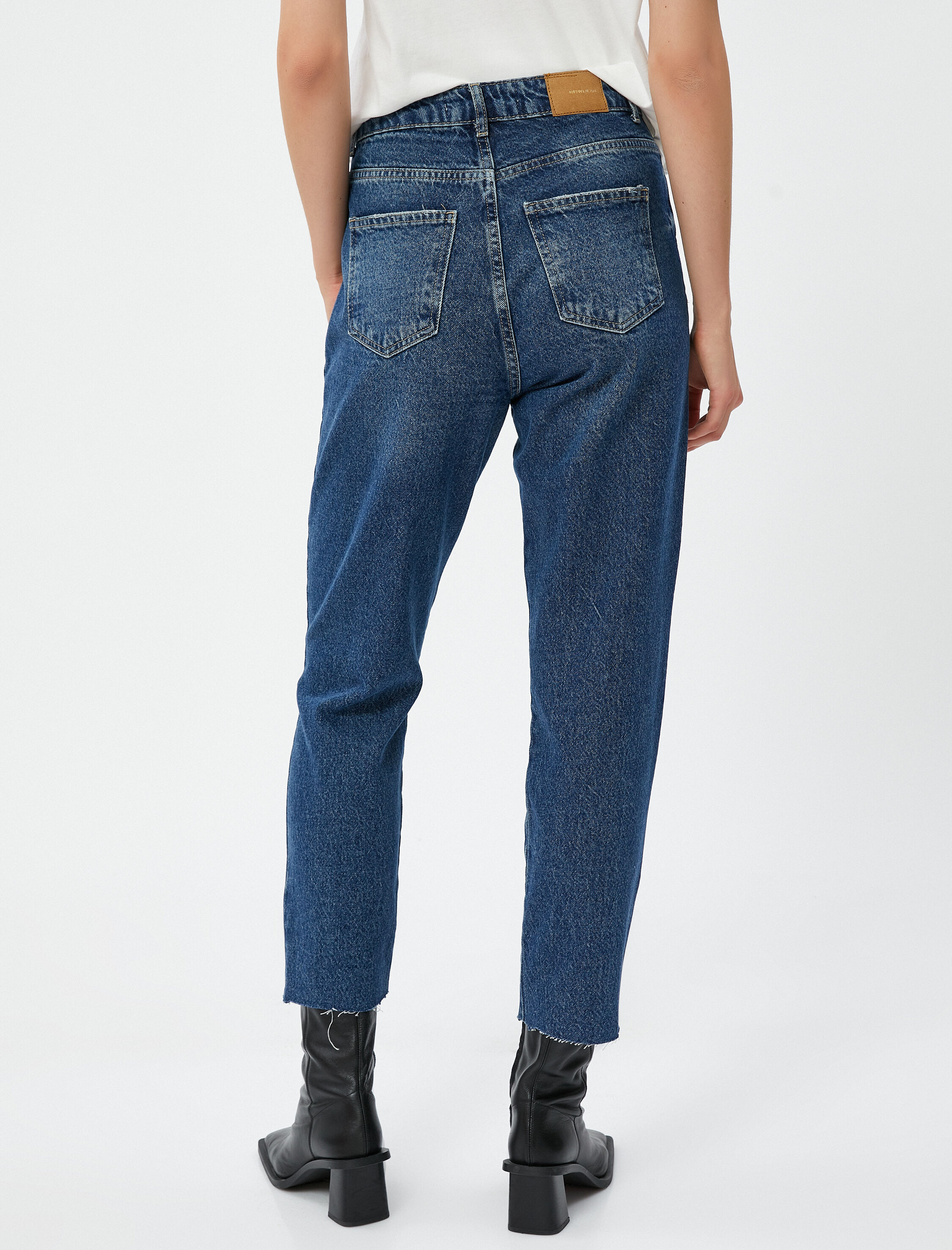   Normal Bel Kot Pantolon Hafif Dar Paça - Mom Jean