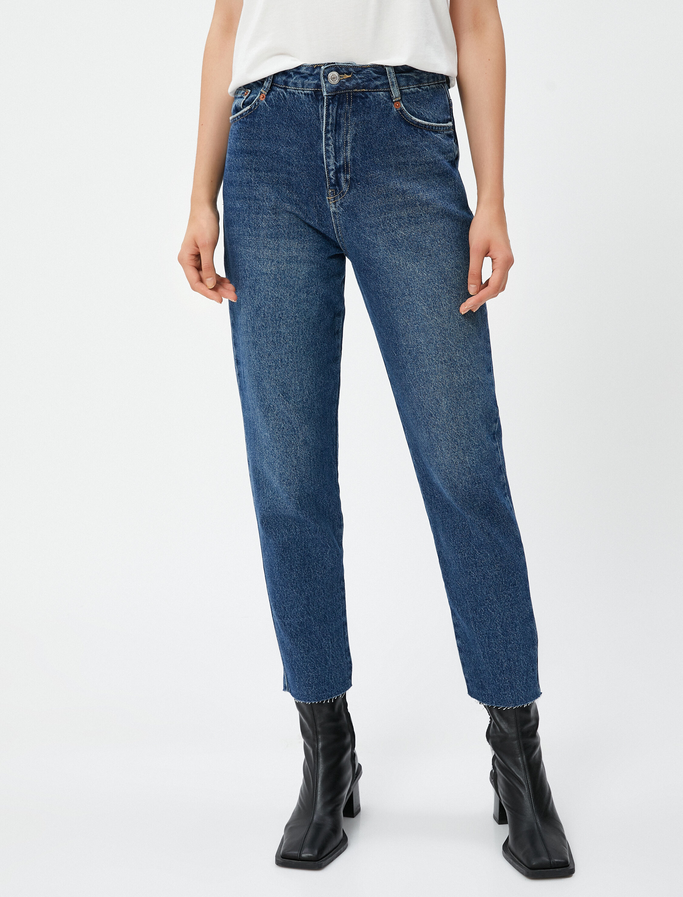   Normal Bel Kot Pantolon Hafif Dar Paça - Mom Jean