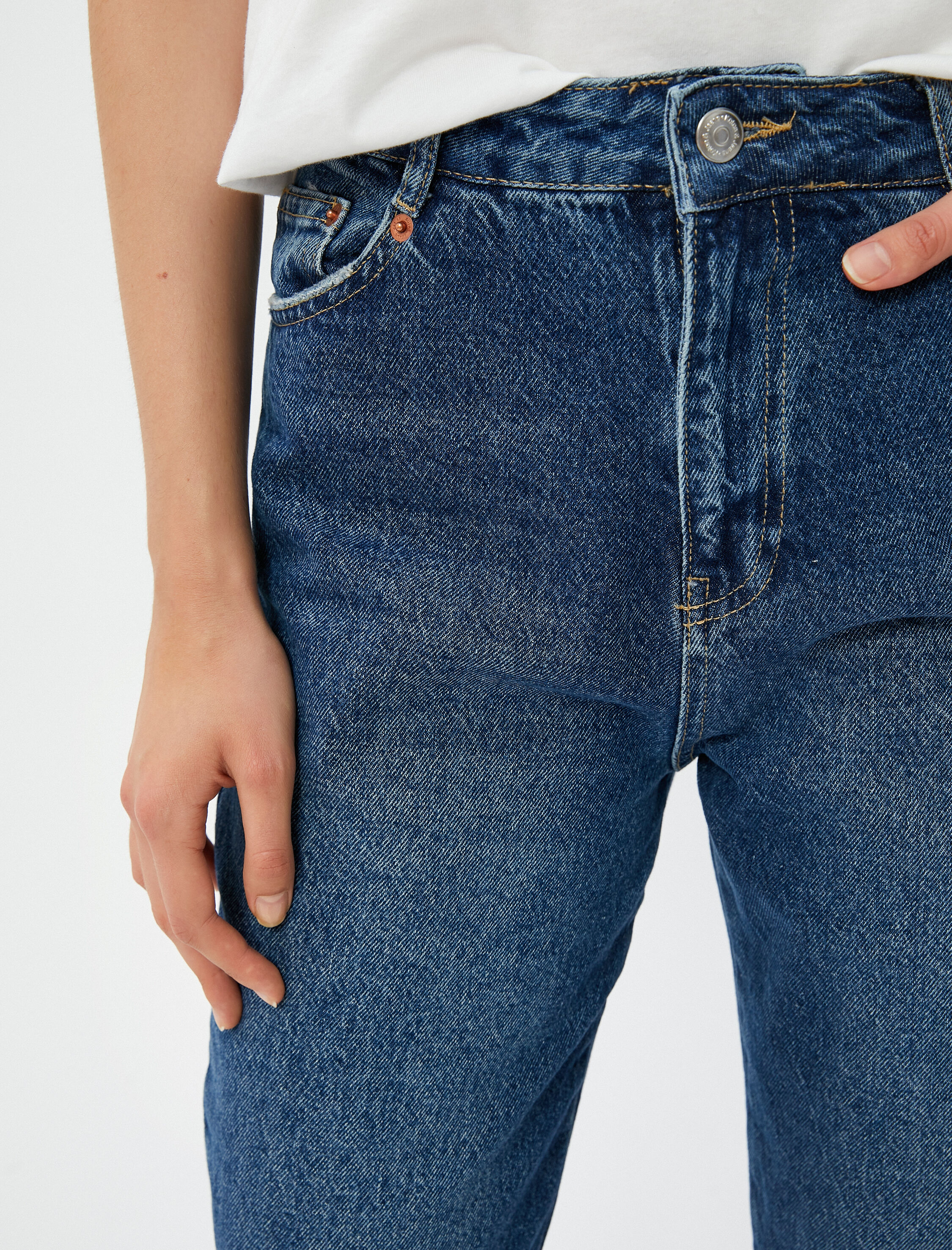   Normal Bel Kot Pantolon Hafif Dar Paça - Mom Jean