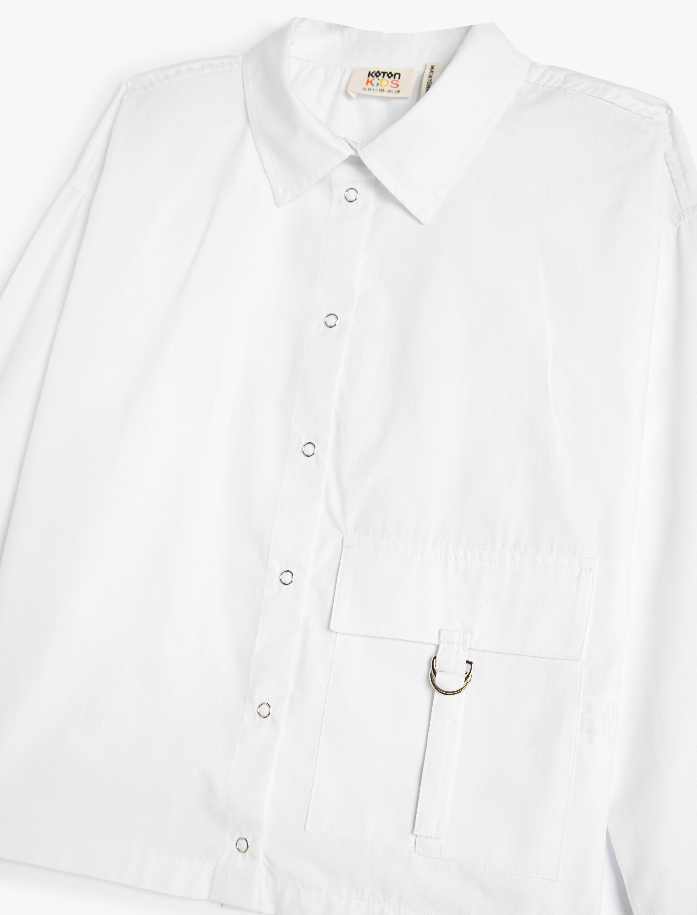  Kız Çocuk Poplin Gömlek Uzun Kollu Cep Detaylı Çıtçıt Kapamalı Pamuklu