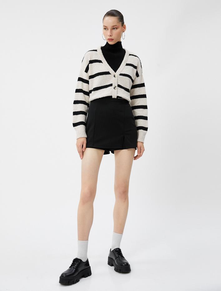  Peluş Triko Hırka V Yaka Uzun Kollu Düğmeli