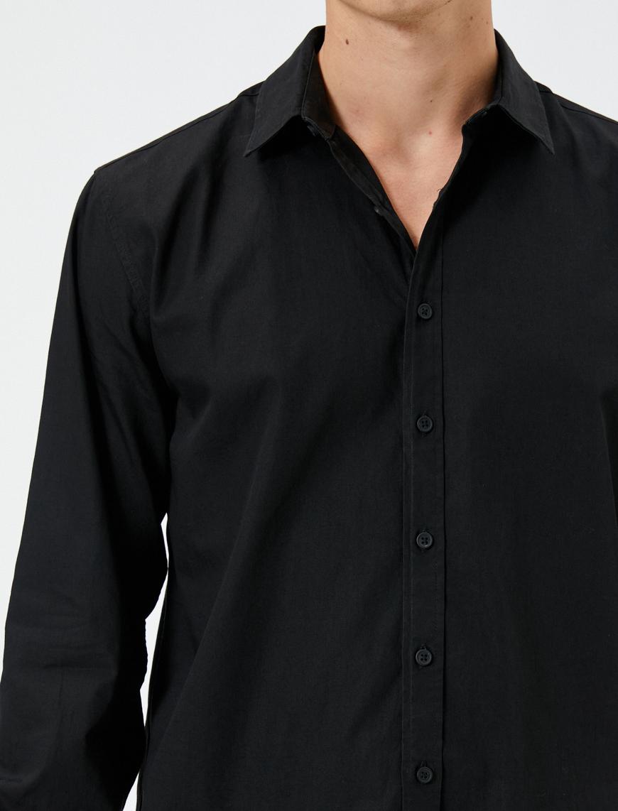   Klasik Gömlek Uzun Kollu Manşet Yaka Düğmeli Pamuklu