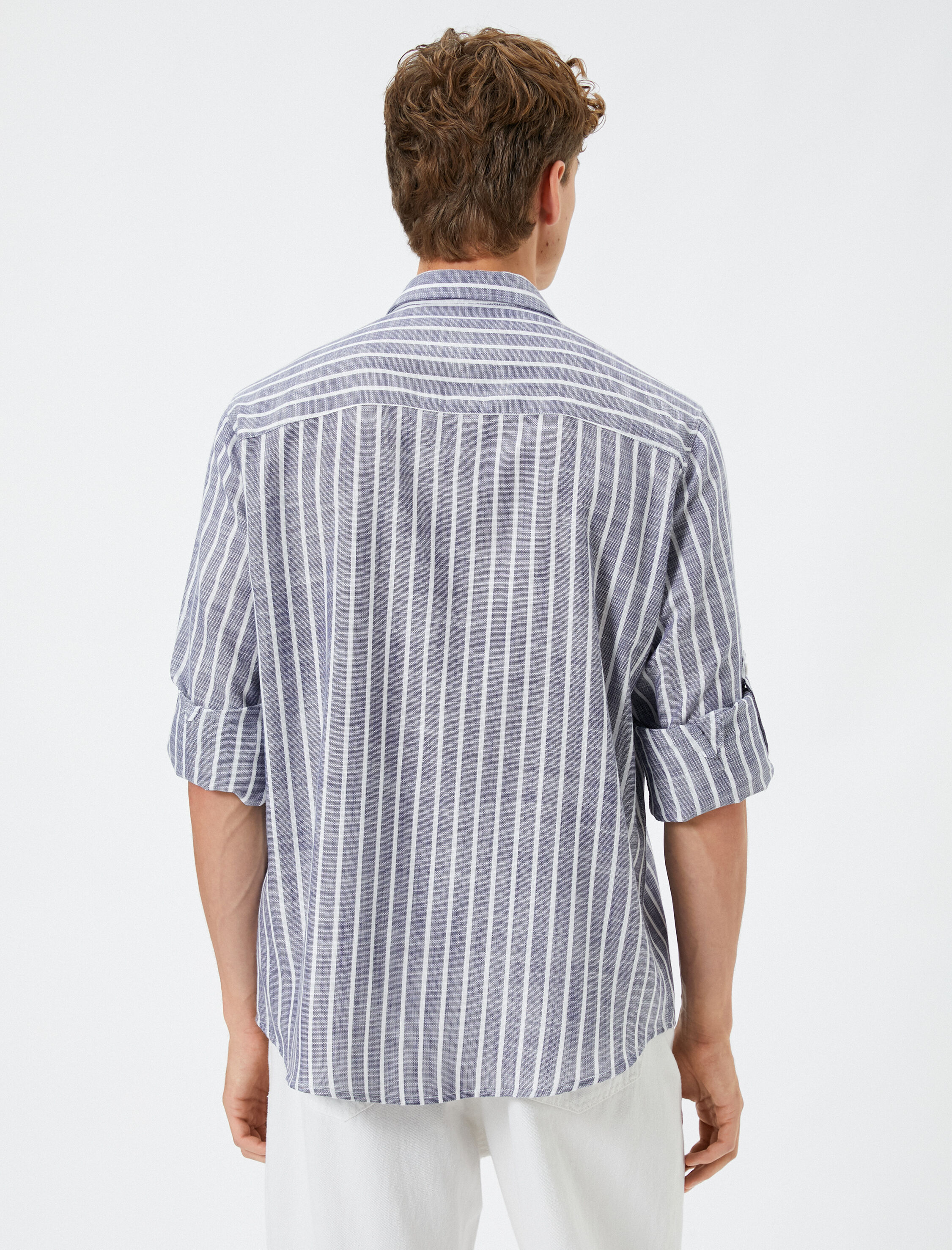   Uzun Kollu Gömlek Klasik Yaka Düğmeli Kıvrılabilir Kol Detaylı