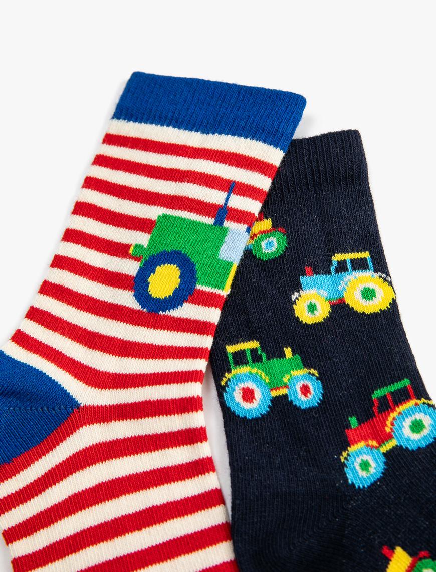  Erkek Çocuk 2'li Pamuklu Çorap Seti Traktör Temalı