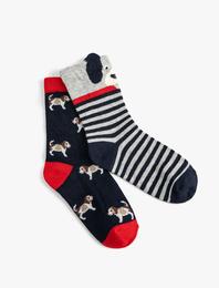2'li Pamuklu Çorap Seti Köpek Temalı