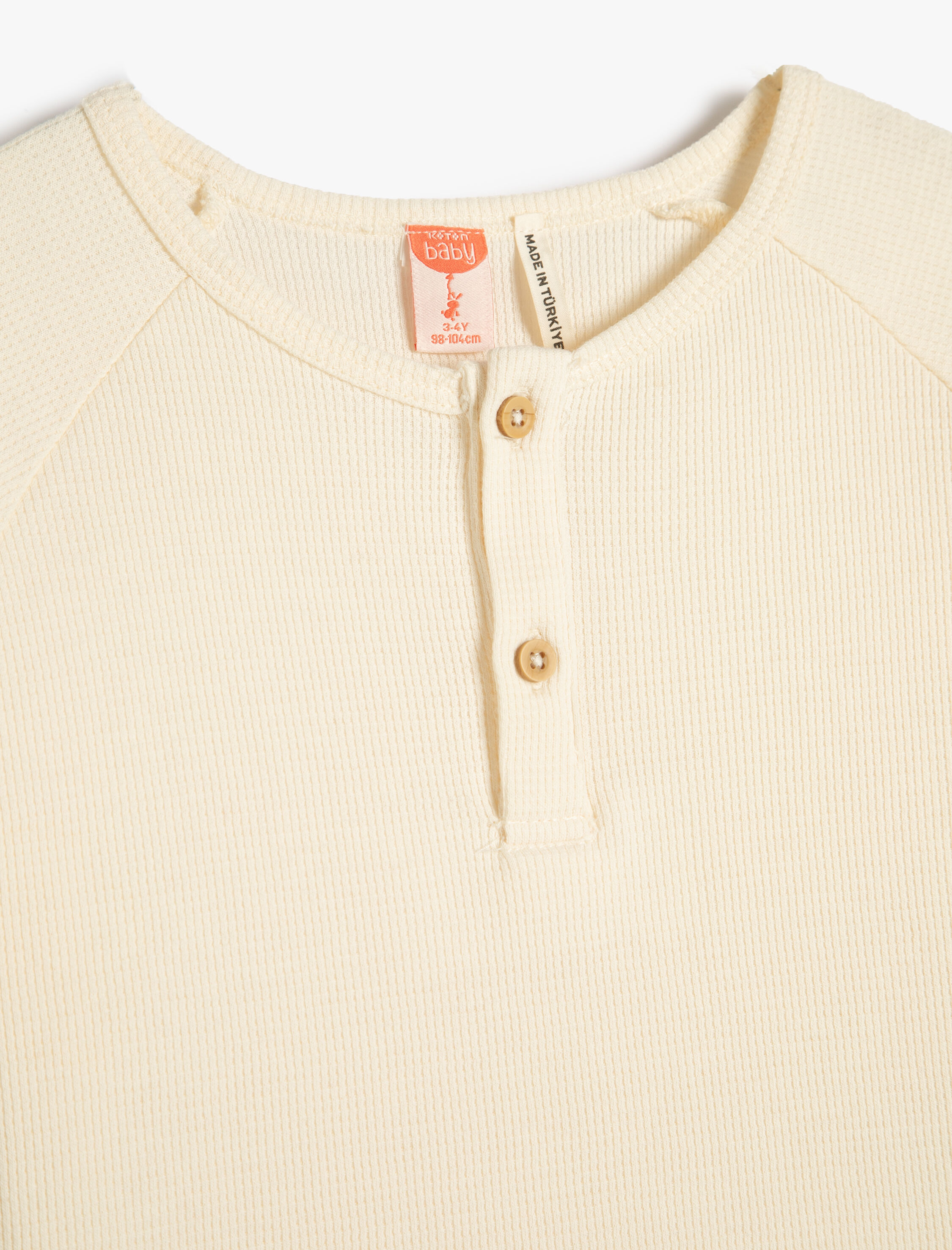  Erkek Bebek Tişört Uzun Kollu Bisiklet Yaka Dokulu Düğme Detaylı Pamuklu