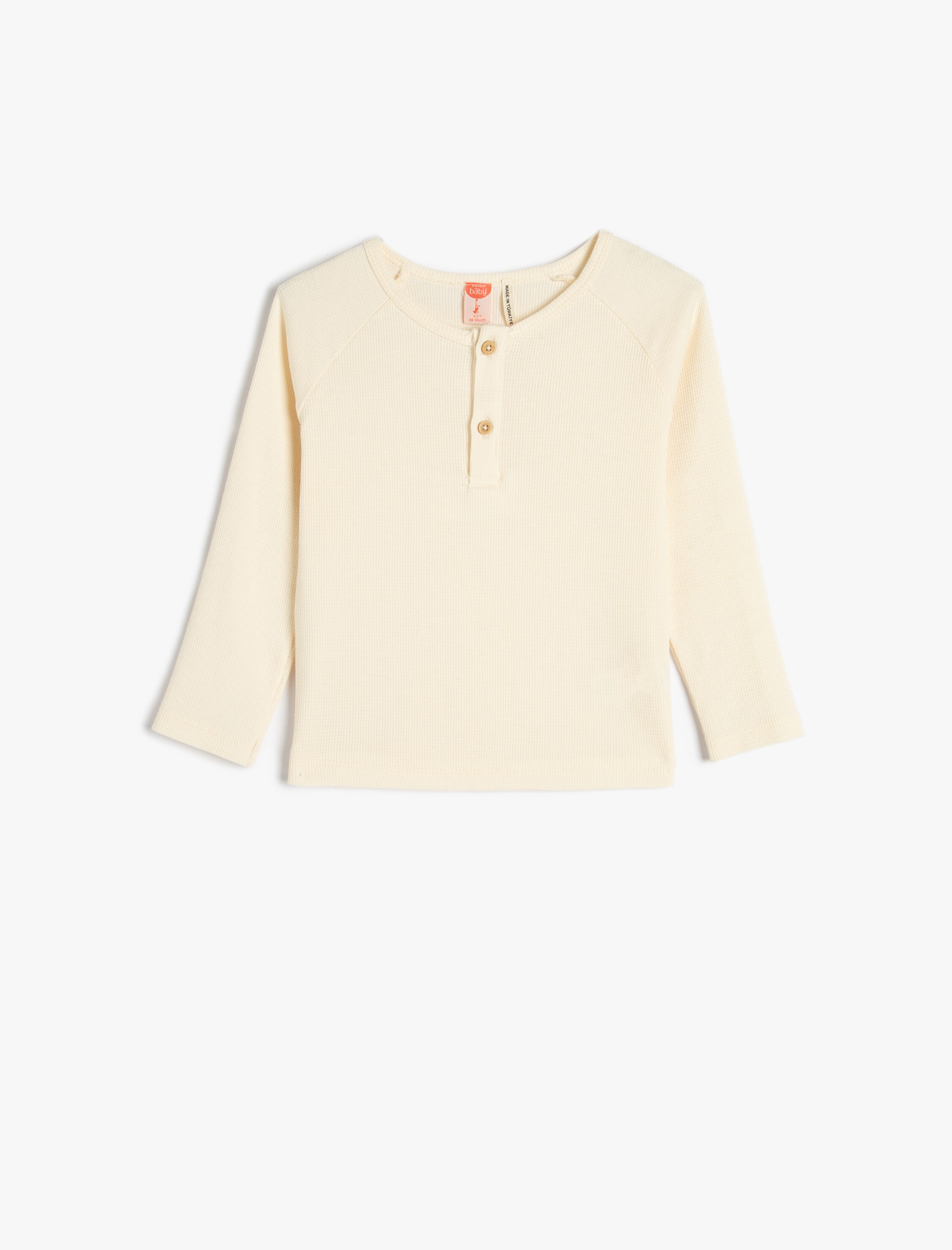 Erkek Bebek Tişört Uzun Kollu Bisiklet Yaka Dokulu Düğme Detaylı Pamuklu