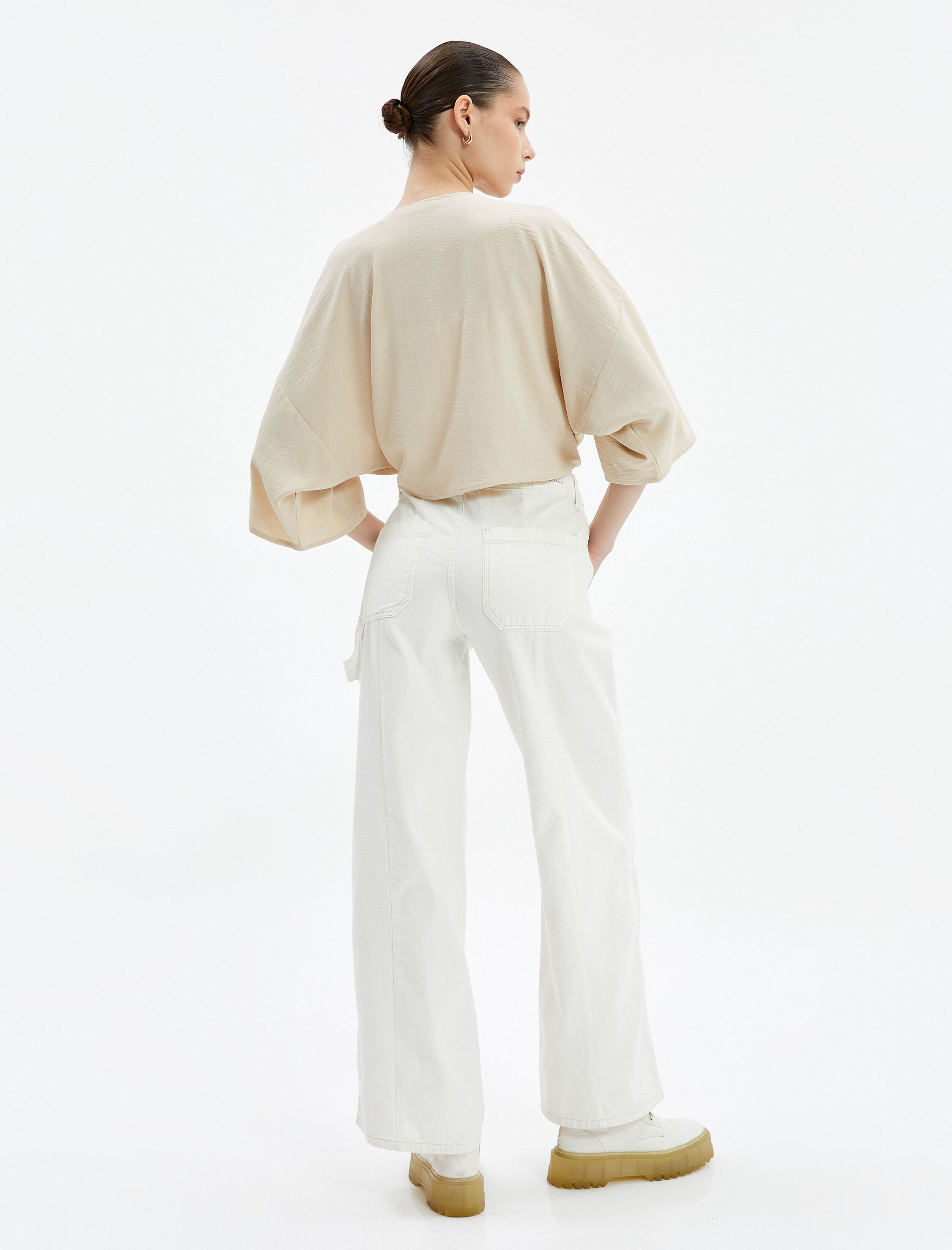   Crop Kimono Oversize Kısa Geniş Kollu Kruvaze Önü Bağlamalı