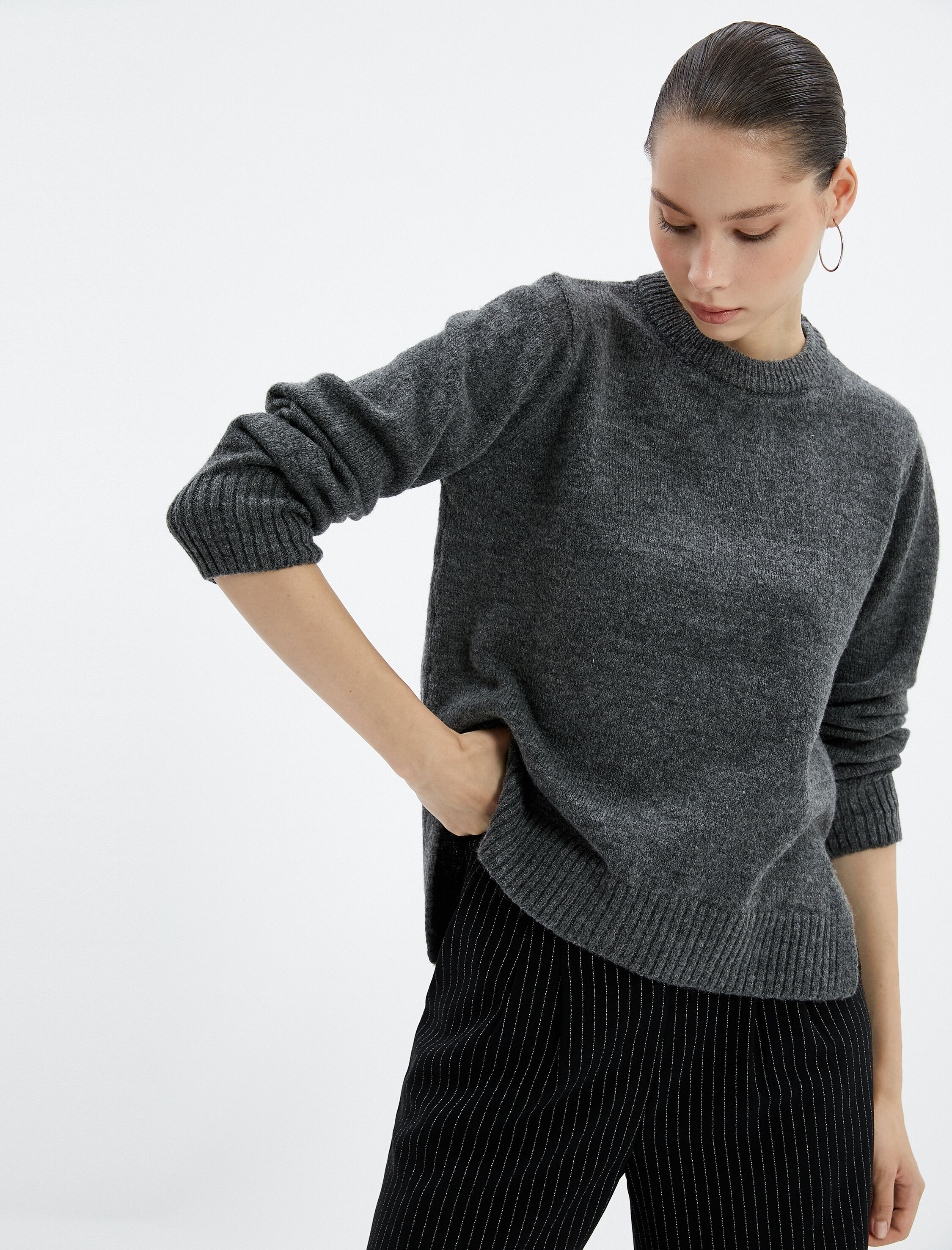   Basic Triko Kazak Uzun Kollu Bisiklet Yaka