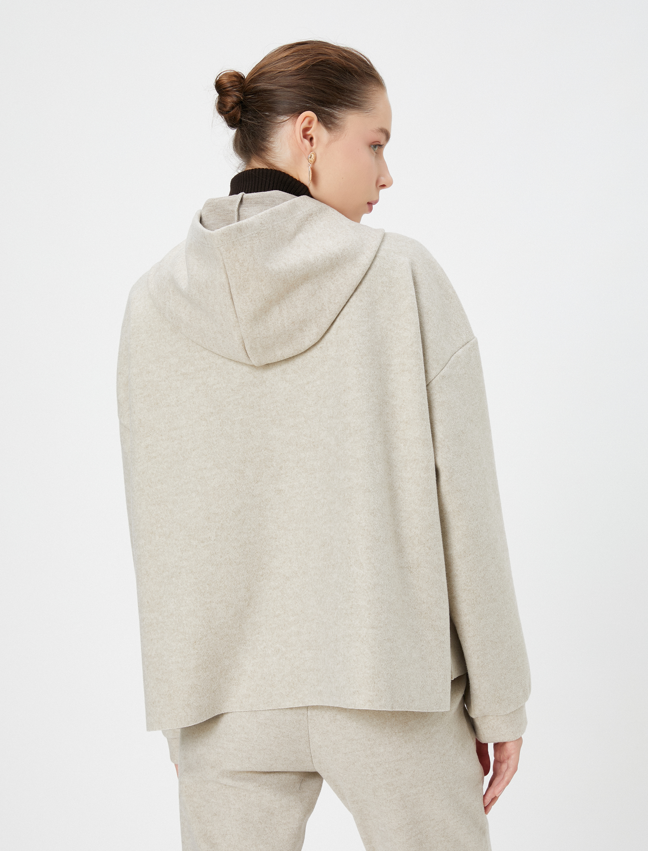 Oversize Fermuarlı Kapşonlu Hırka Cepli