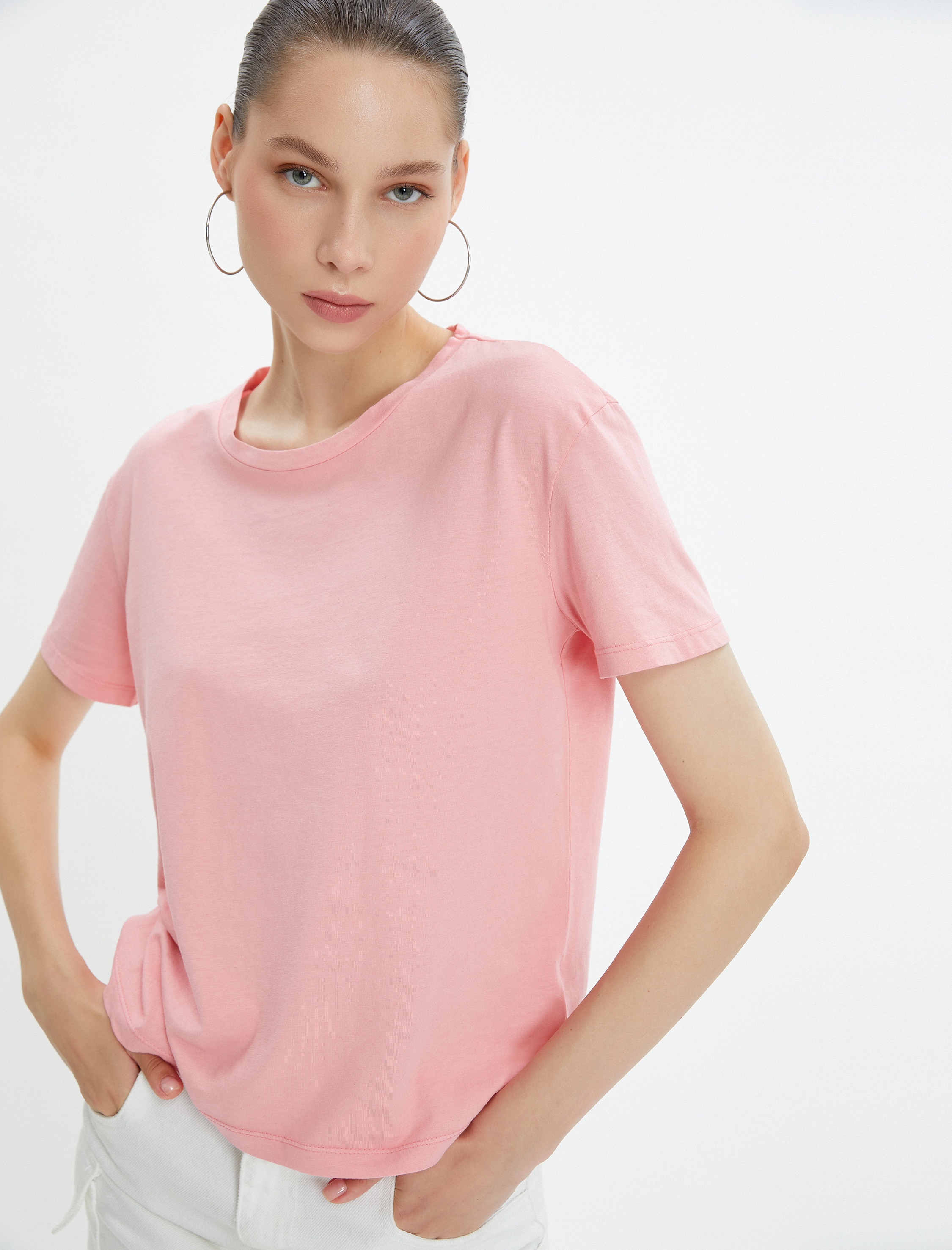 Basic Tişört Kısa Kollu Bisiklet Yaka Pamuklu