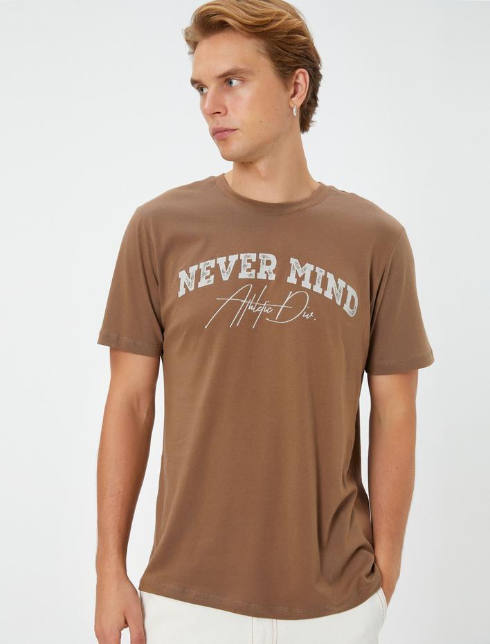  Slogan Baskılı Tişört Bisiklet Yaka Kısa Kollu