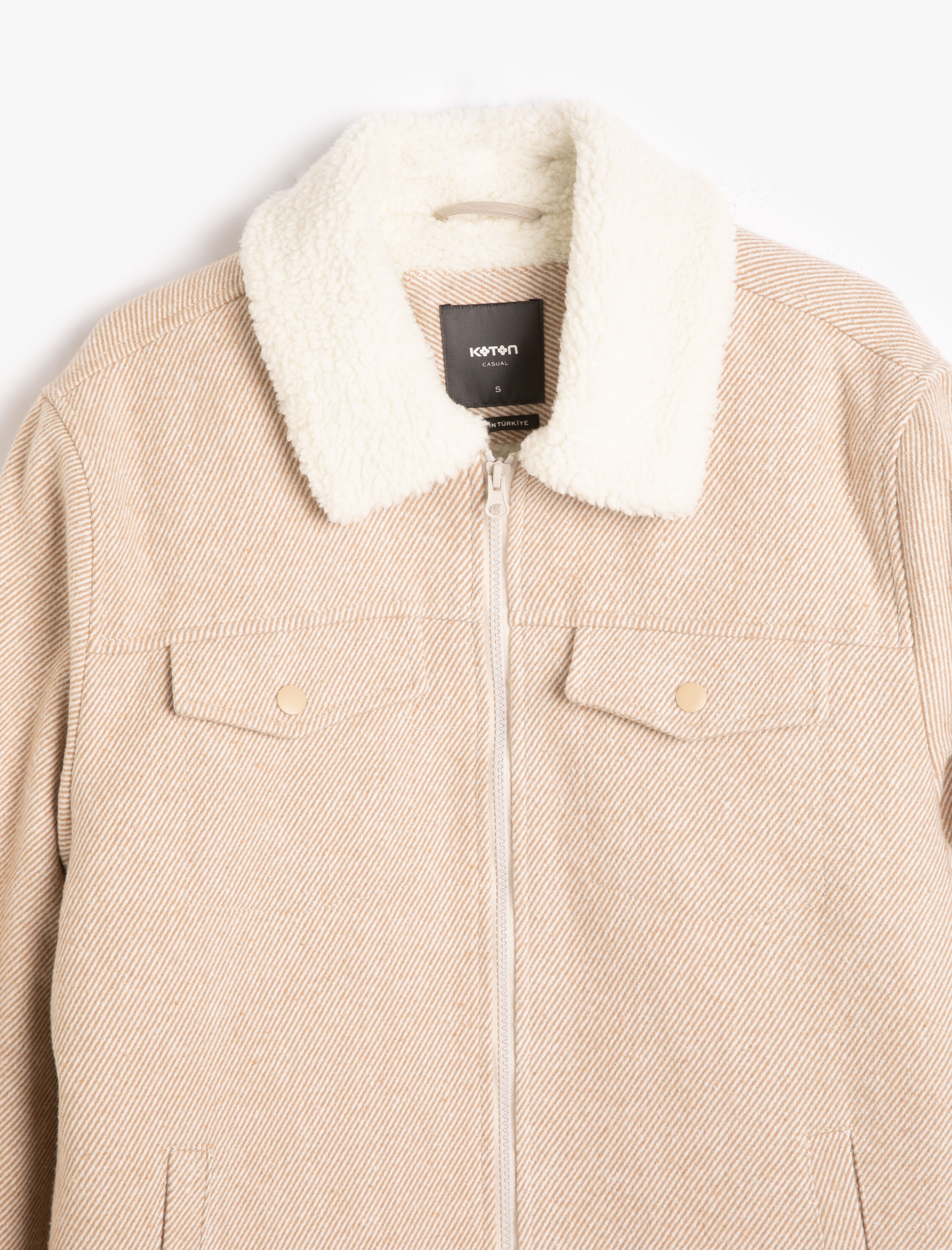   Klasik Yaka Ceket İçi Peluş Fermuarlı Kapaklı Cepli