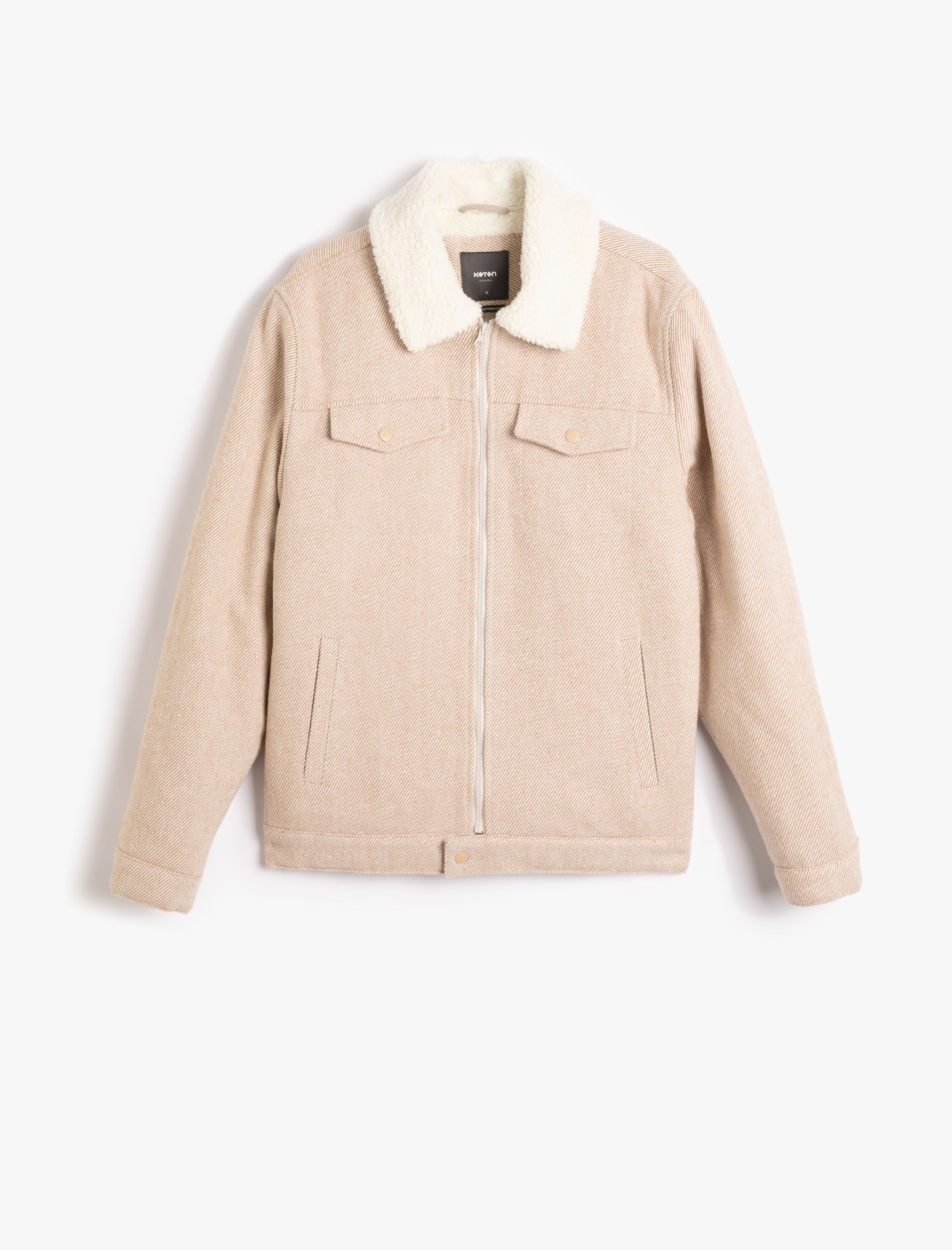   Klasik Yaka Ceket İçi Peluş Fermuarlı Kapaklı Cepli