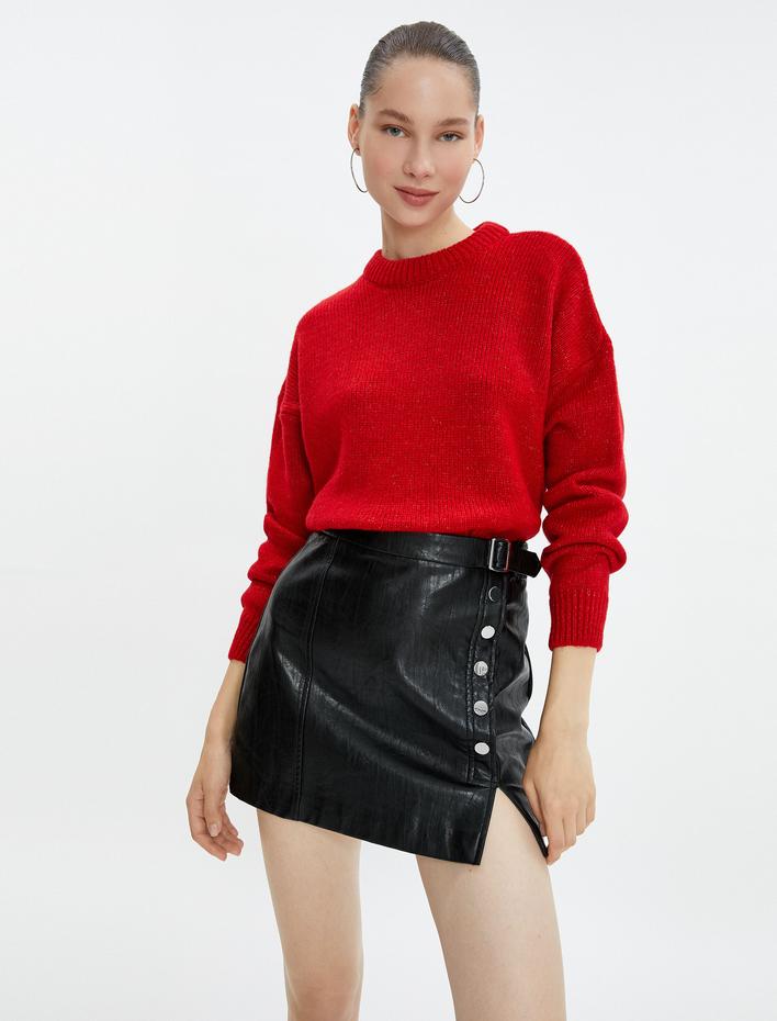  Basic Triko Kazak Yuvarlak Yaka Uzun Kollu