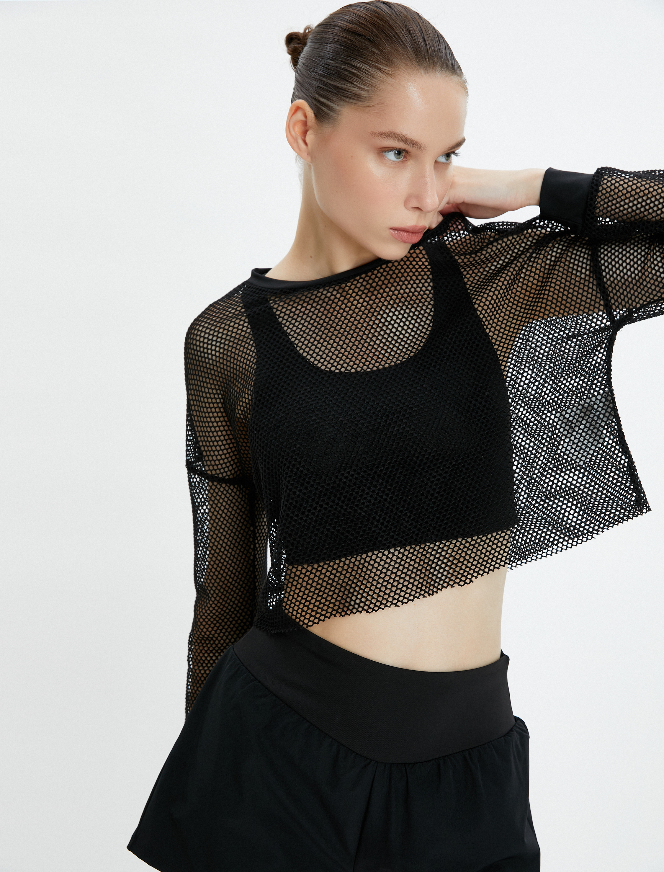   File Crop Spor Tişört Uzun Kollu Bisiklet Yaka