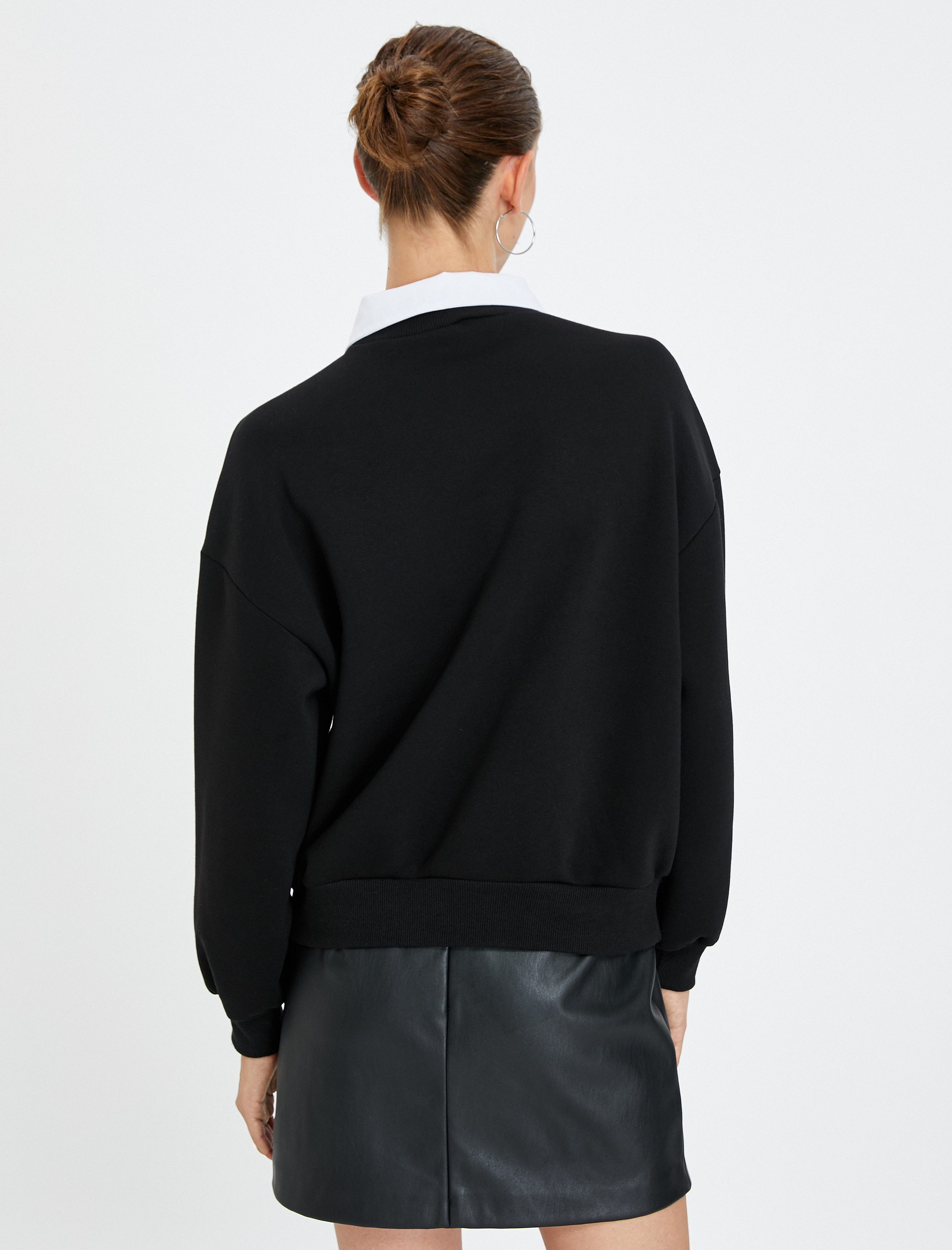   Sweatshirt Taşlı Gömlek Yaka Ribanalı Uzun Kollu