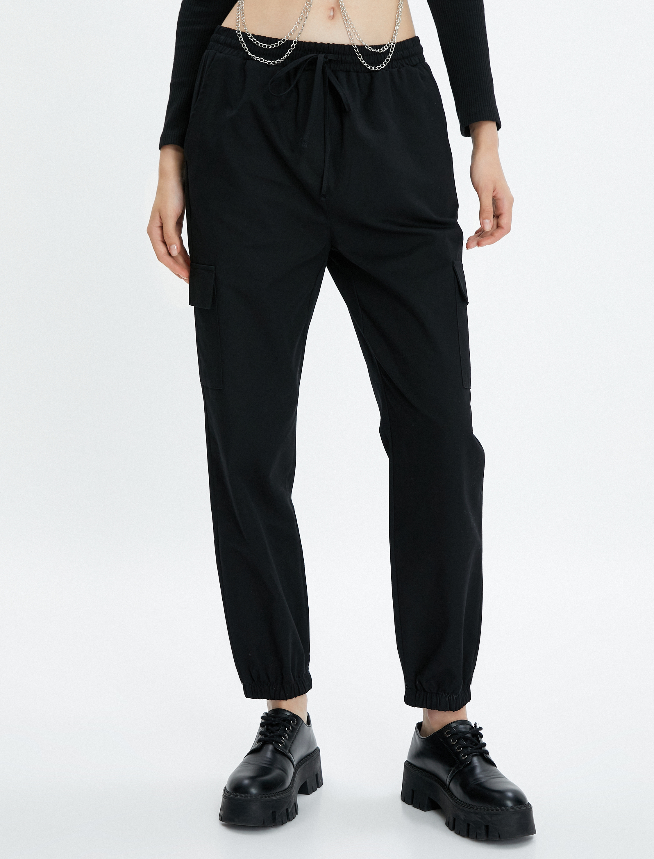   Kargo Gabardin Pantolon Beli Bağlamalı Cepli Pamuklu