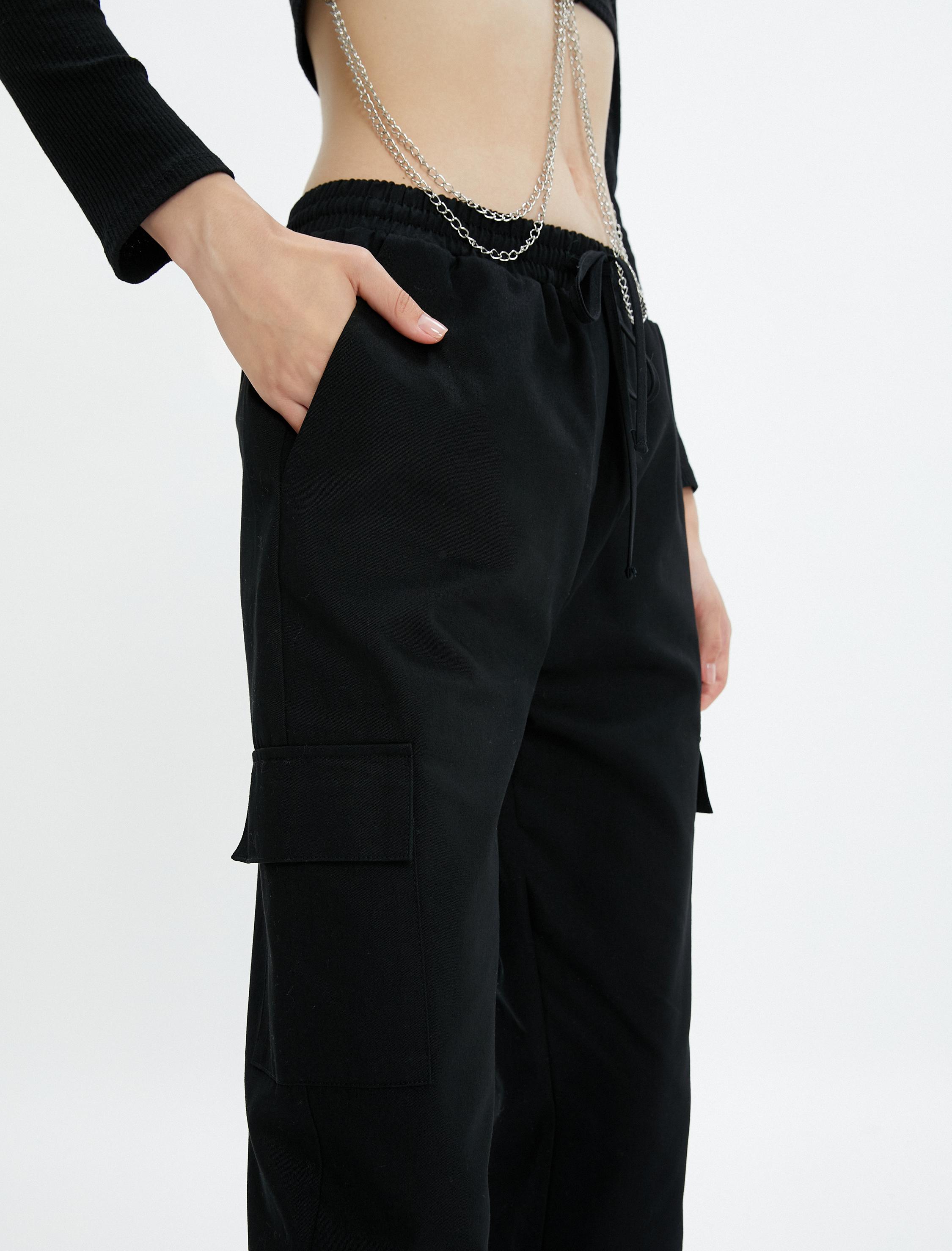   Kargo Gabardin Pantolon Beli Bağlamalı Cepli Pamuklu