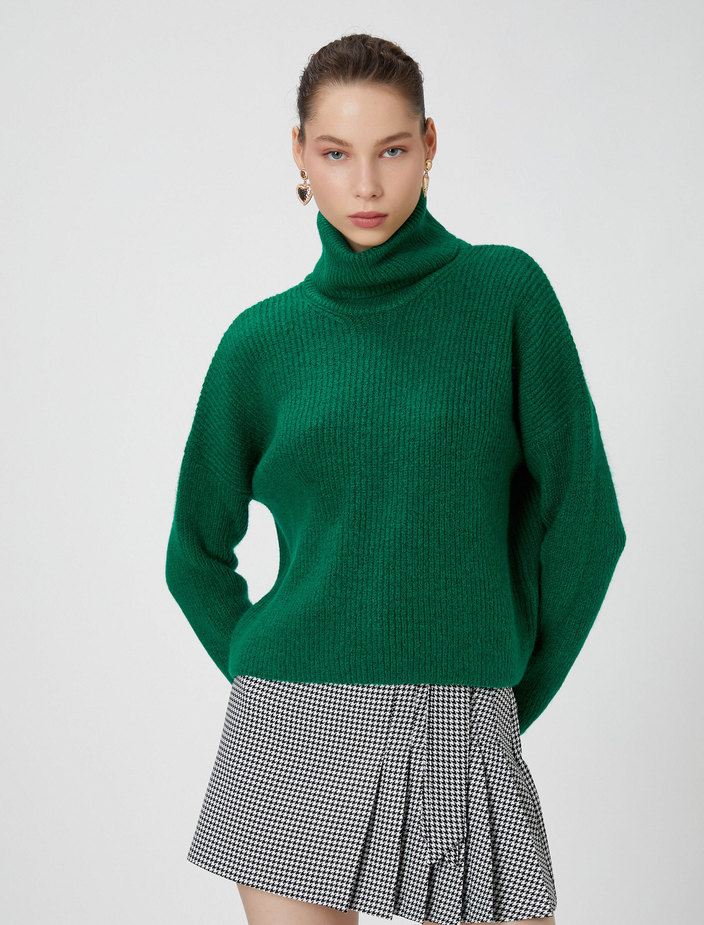   Boğazlı Örgü Kazak Yumuşak Dokulu Uzun Kollu