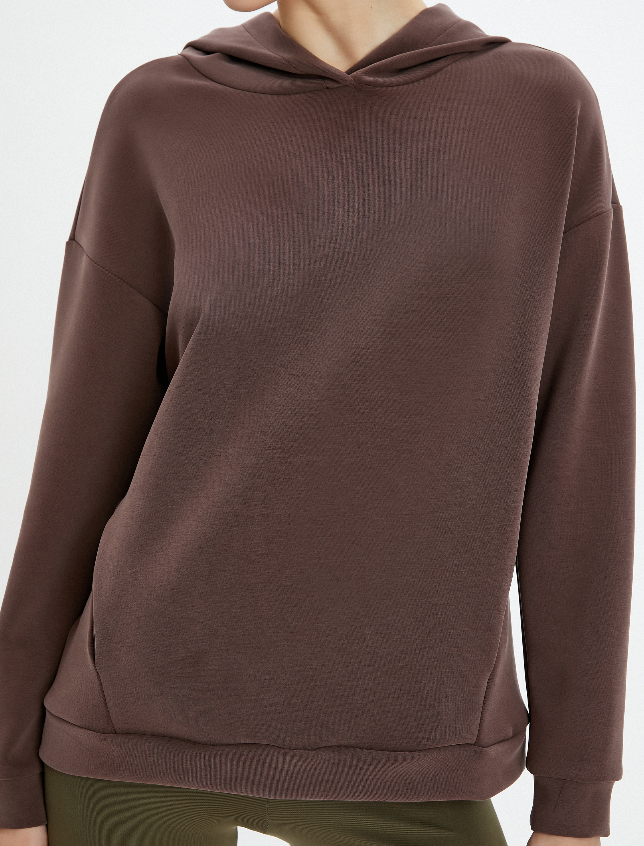   Kapşonlu Yoga Sweatshirt Modal Kumaş Yumuşak Tuşe Dokulu Bol Kalıp Cepli