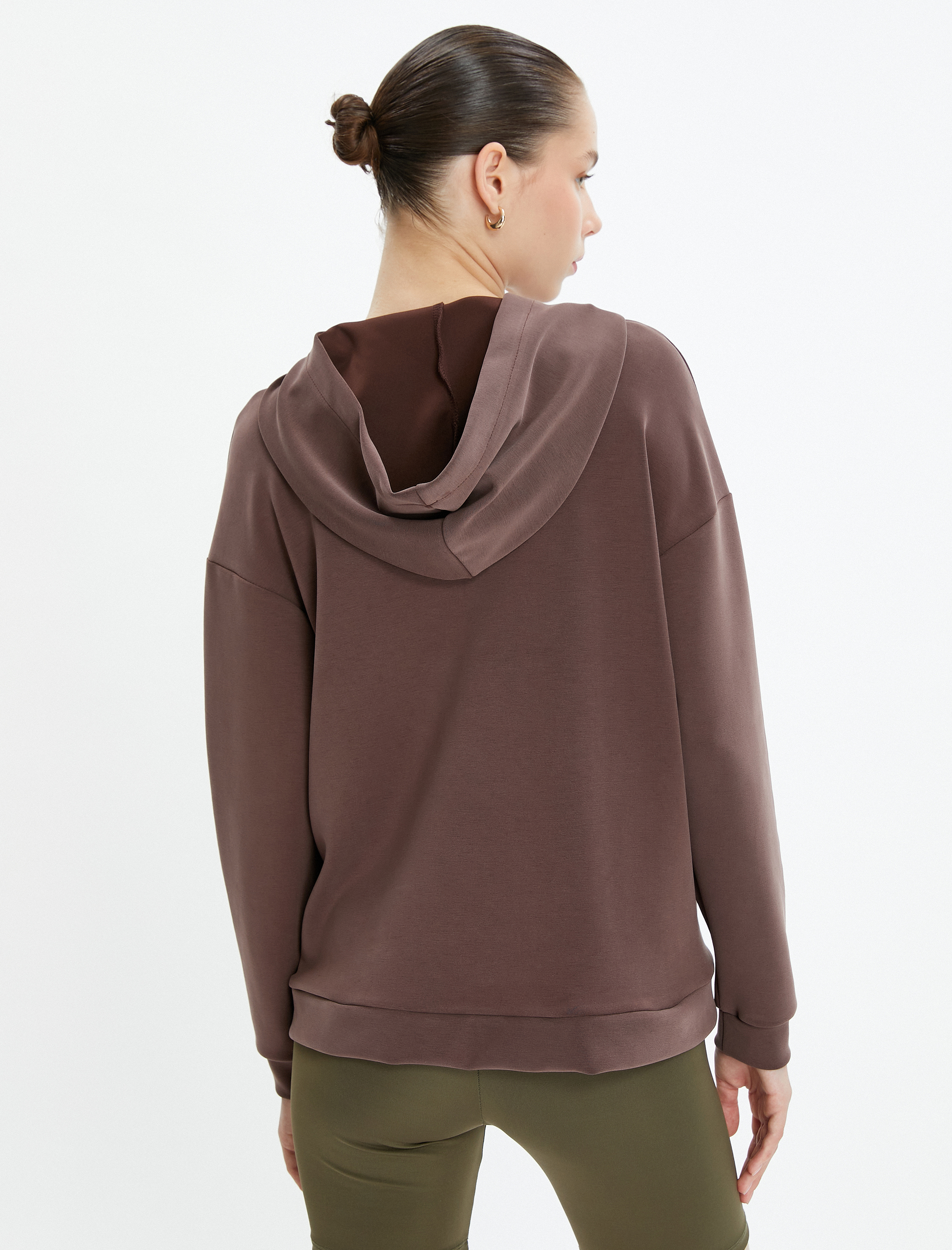   Kapşonlu Yoga Sweatshirt Modal Kumaş Yumuşak Tuşe Dokulu Bol Kalıp Cepli