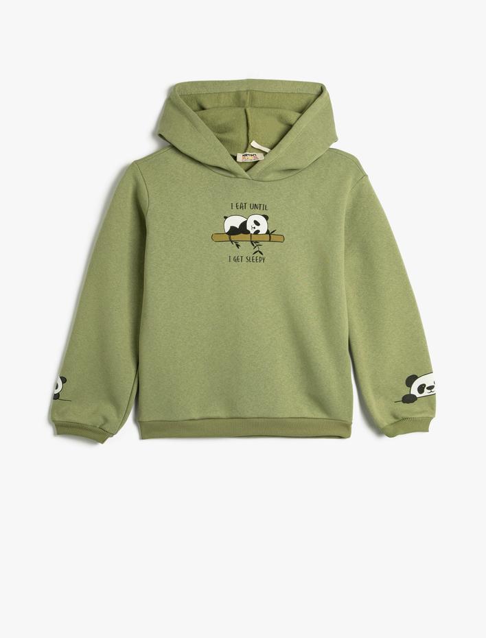 Kız Çocuk Kapşonlu Sweatshirt Panda Baskı Detaylı Uzun Kollu Şardonlu