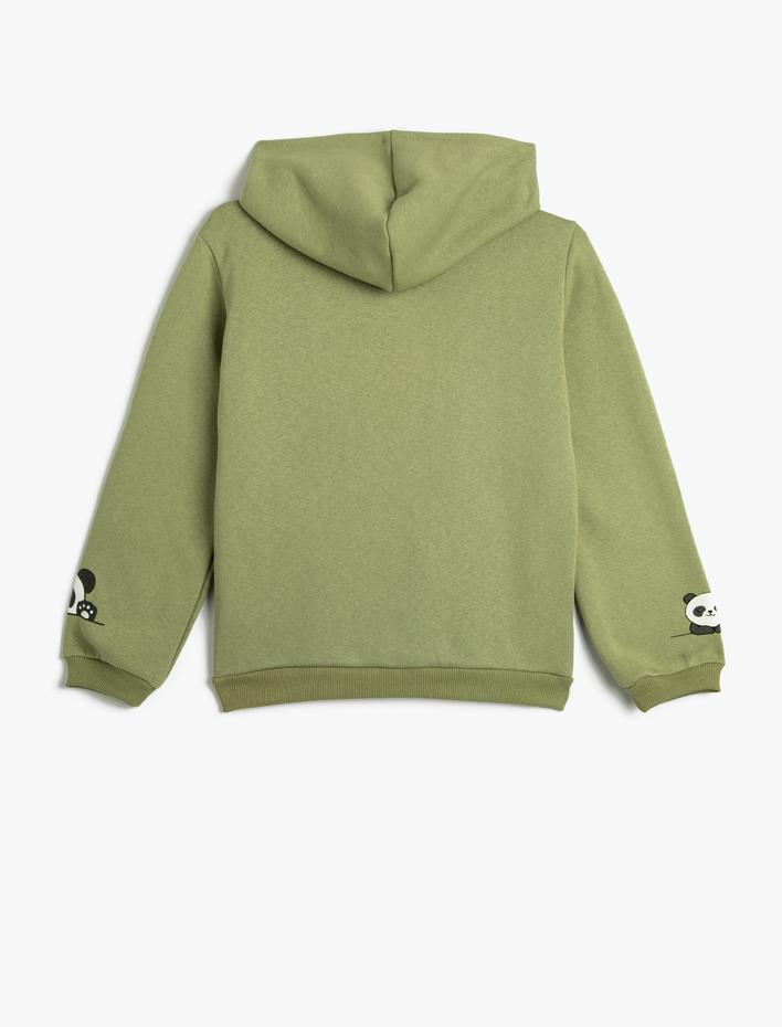 Kız Çocuk Kapşonlu Sweatshirt Panda Baskı Detaylı Uzun Kollu Şardonlu