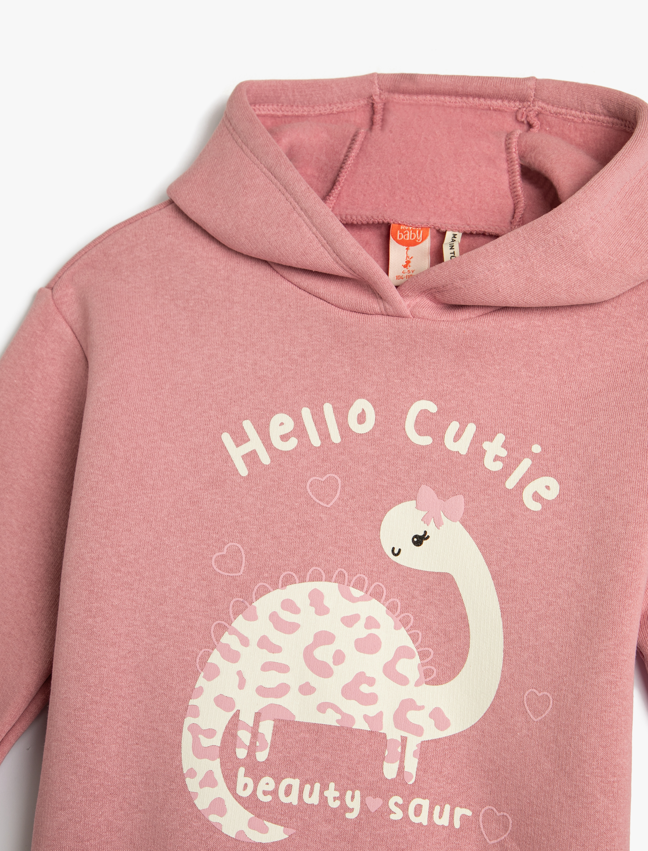  Kız Bebek Kapşonlu Sweatshirt Dinozor Baskılı Uzun Kollu Şardonlu