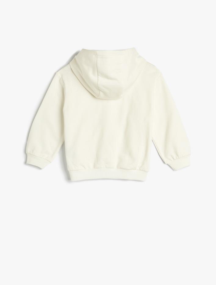 Kız Bebek Basic Kapşonlu Sweatshirt Fermuarlı Uzun Kollu Şardonlu