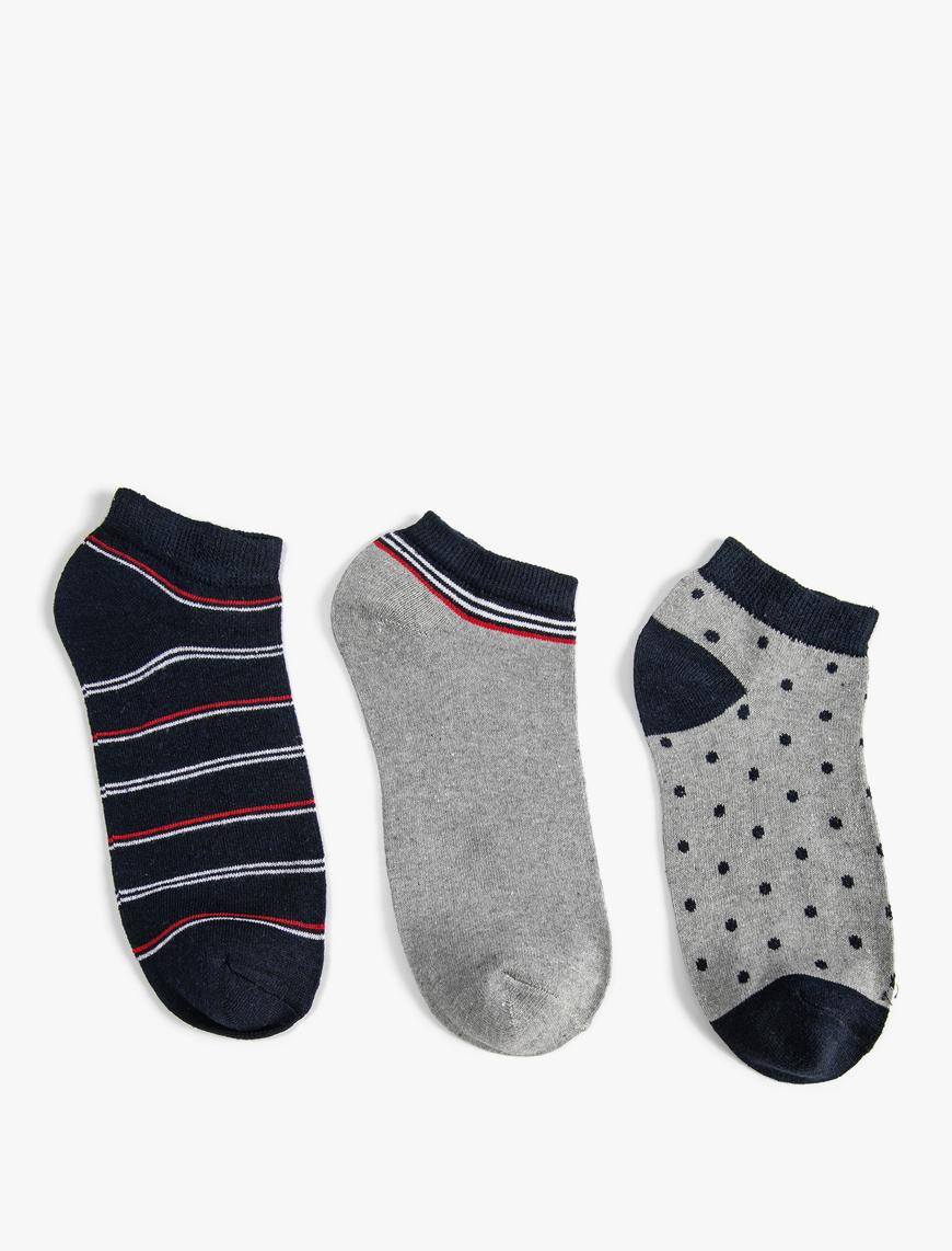  Erkek Patik Çorap Seti 3'lü Çok Renkli