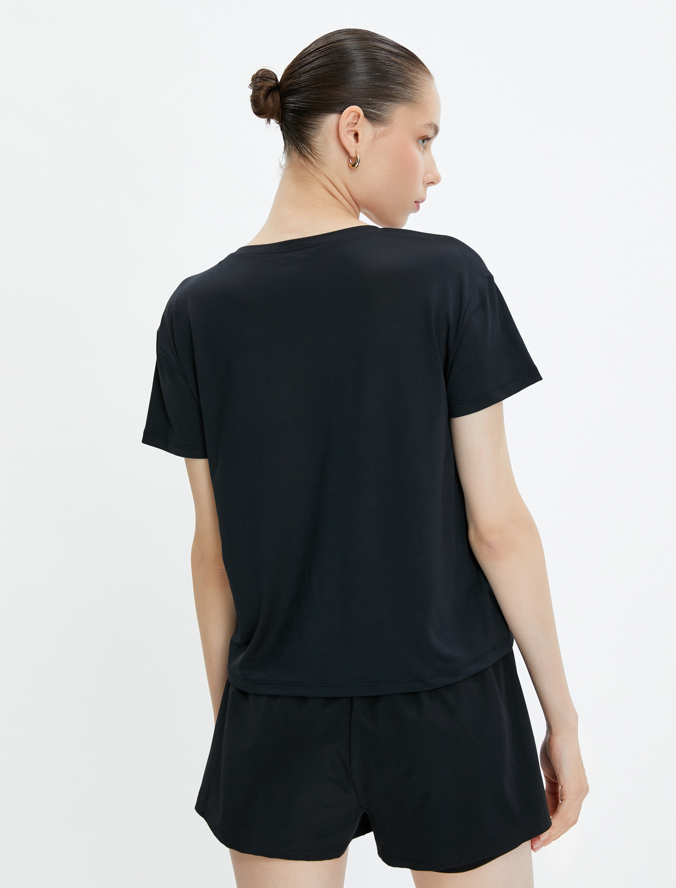   Basic Spor Tişört Kısa Kollu Bisiklet Yaka Yumuşak Tuşe