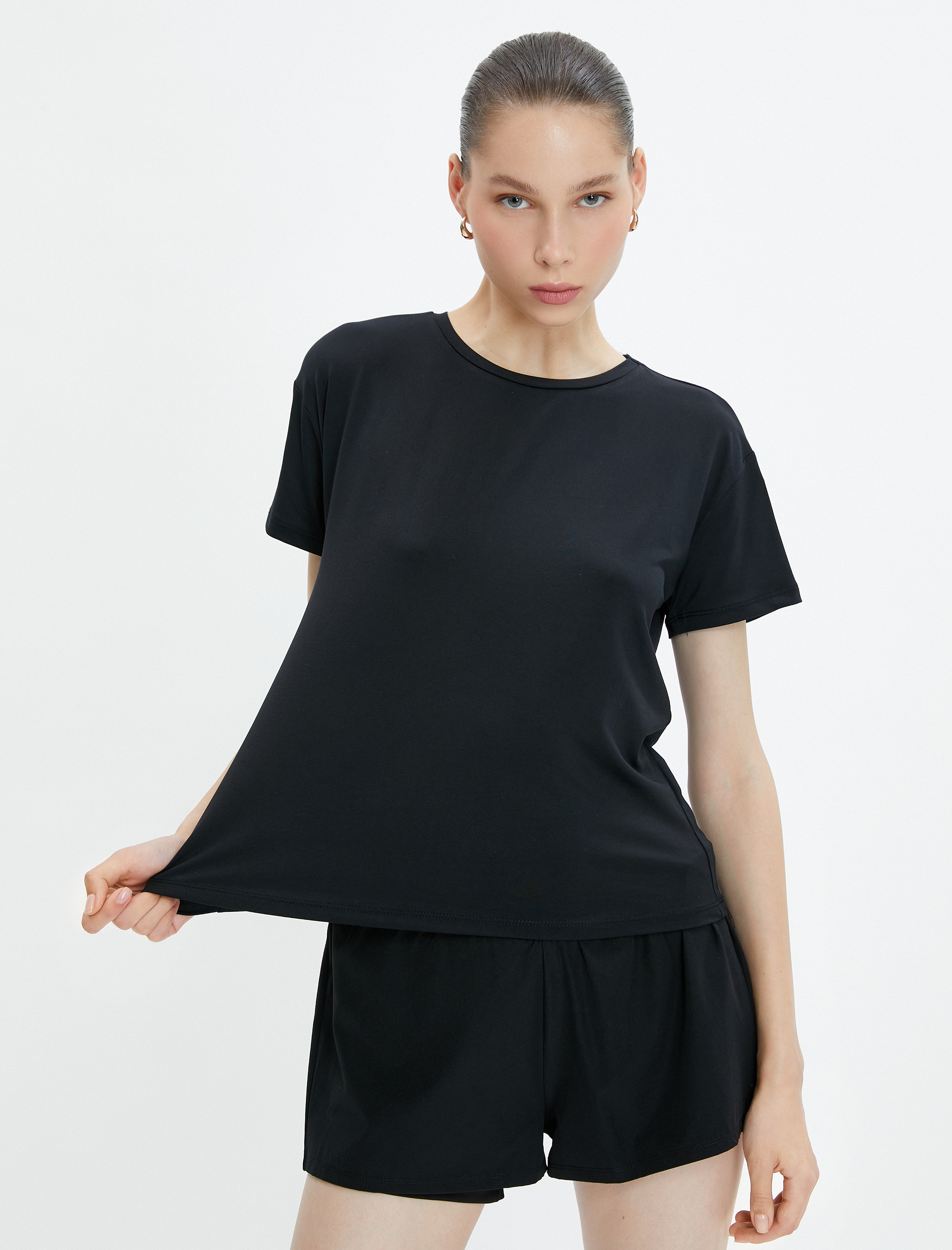   Basic Spor Tişört Kısa Kollu Bisiklet Yaka Yumuşak Tuşe