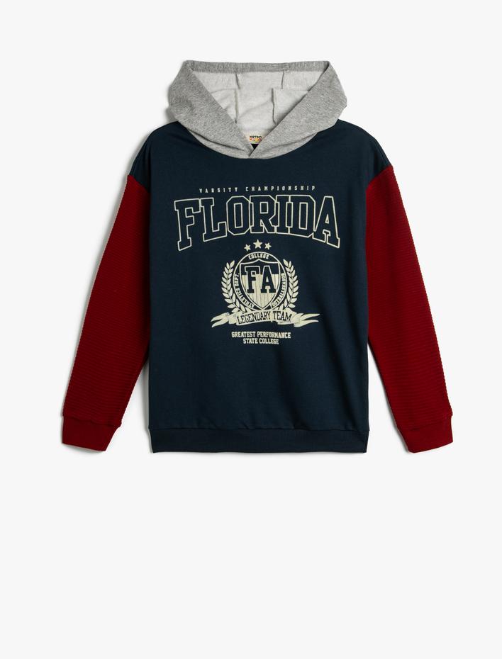 Erkek Çocuk Kapşonlu Kolej Sweatshirt Uzun Kollu Renk Bloklu Şardonlu
