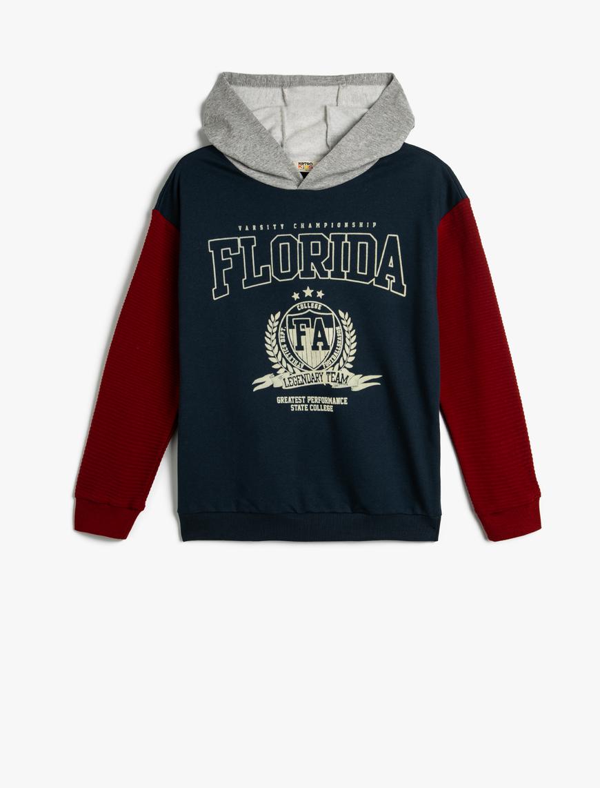  Erkek Çocuk Kapşonlu Kolej Sweatshirt Uzun Kollu Renk Bloklu Şardonlu