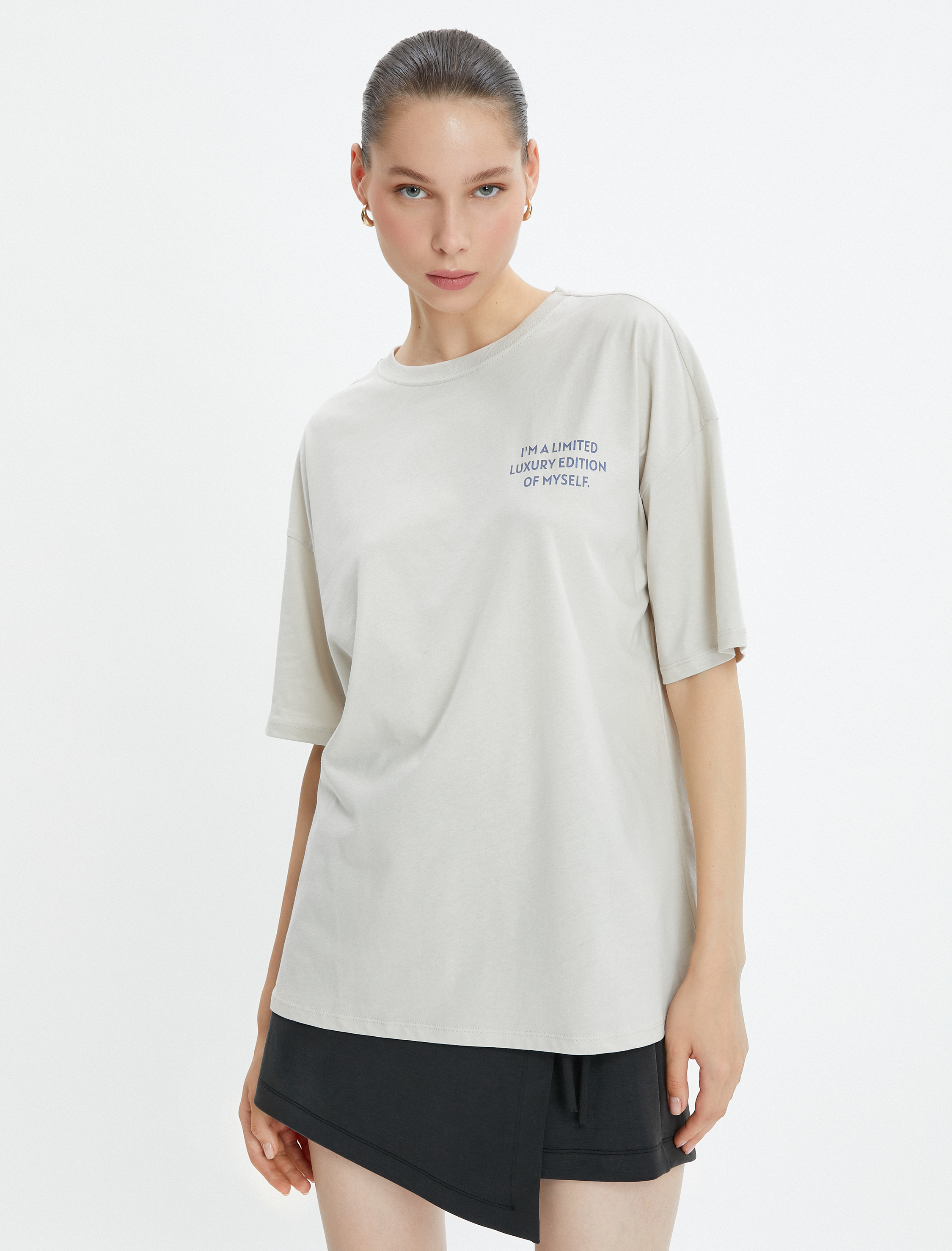   Oversize Spor Tişört Arkası Baskılı Bisiklet Yaka Kısa Kollu Pamuklu