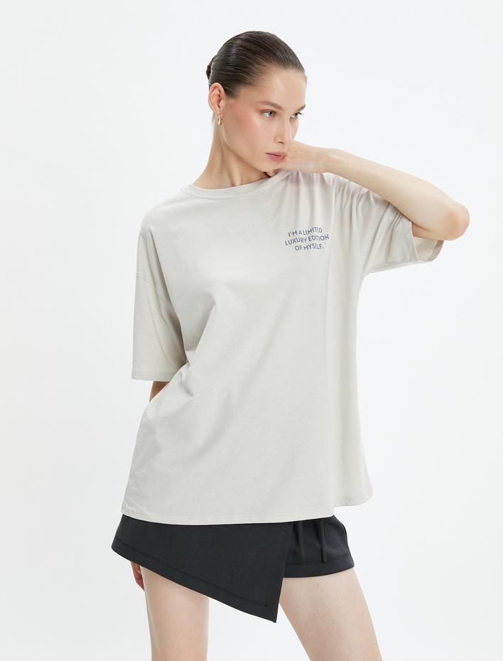  Oversize Spor Tişört Arkası Baskılı Bisiklet Yaka Kısa Kollu Pamuklu