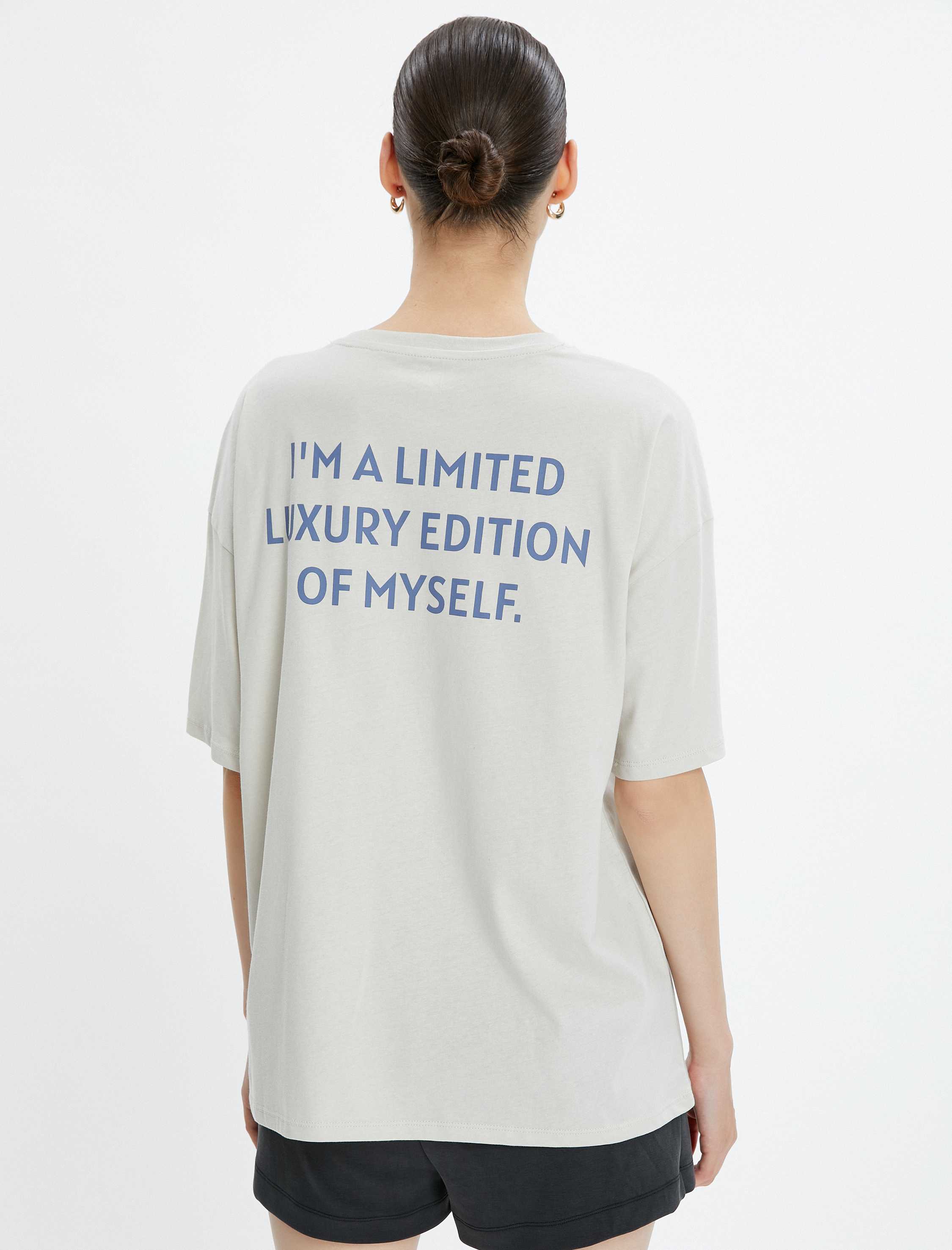   Oversize Spor Tişört Arkası Baskılı Bisiklet Yaka Kısa Kollu Pamuklu