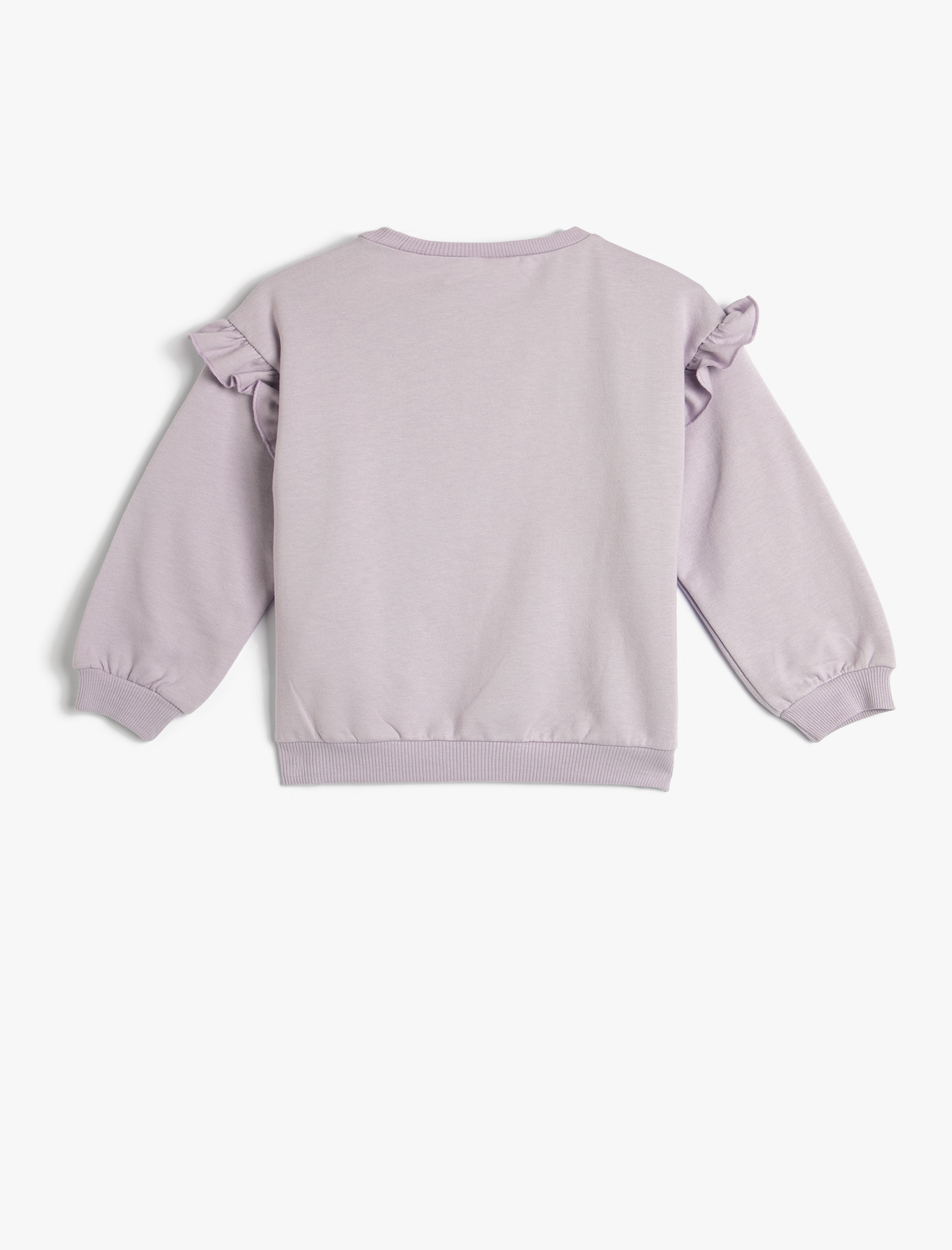  Kız Bebek Sweatshirt Kuğu Aplike Detaylı Fırfırlı Uzun Kollu Bisiklet Yaka Şardonlu Pamuklu