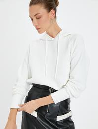 Kapşonlu Sweatshirt Dokulu Yırtmaçlı Uzun Kollu