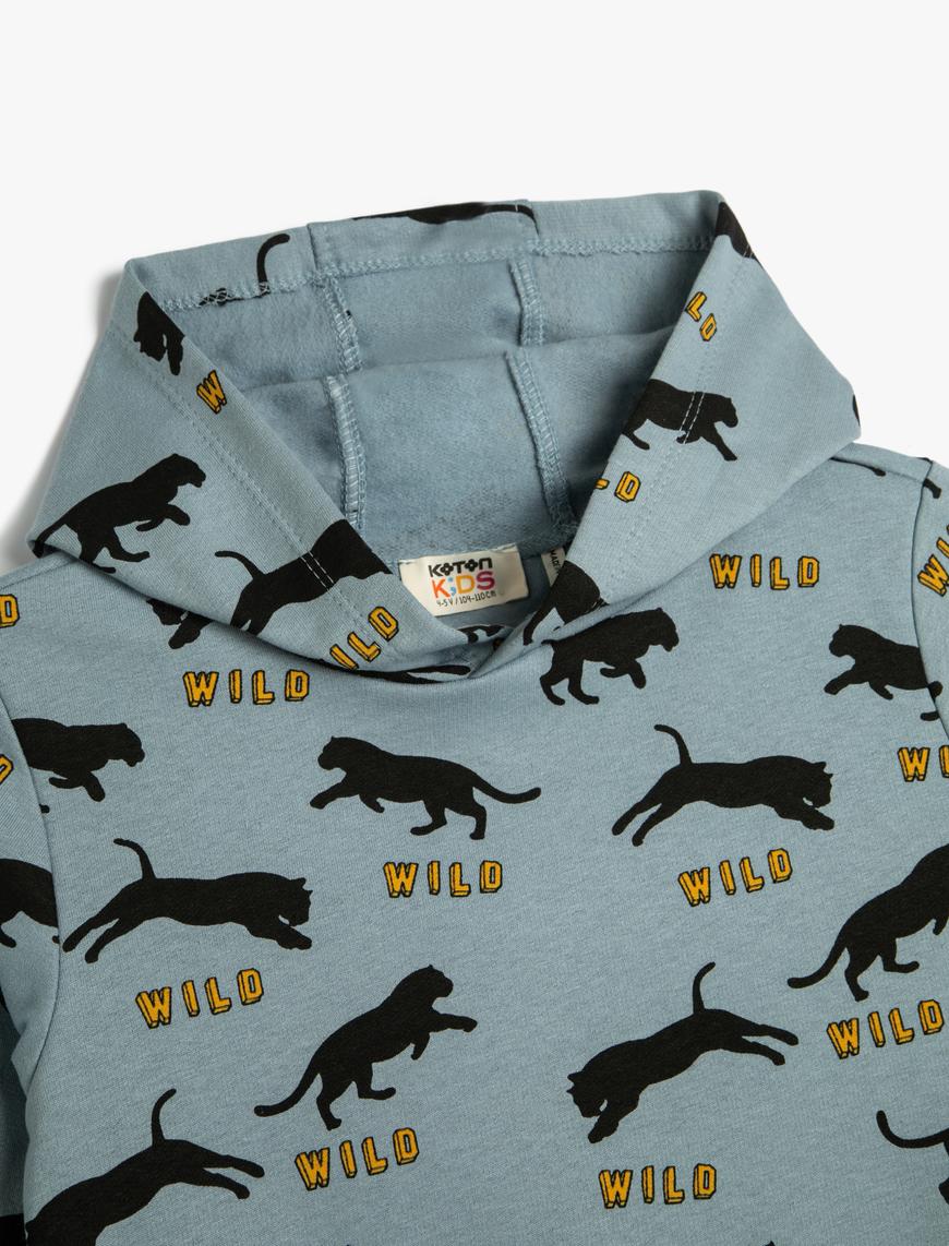  Erkek Çocuk Kapşonlu Sweatshirt Baskılı Uzun Kollu Şardonlu Pamuklu