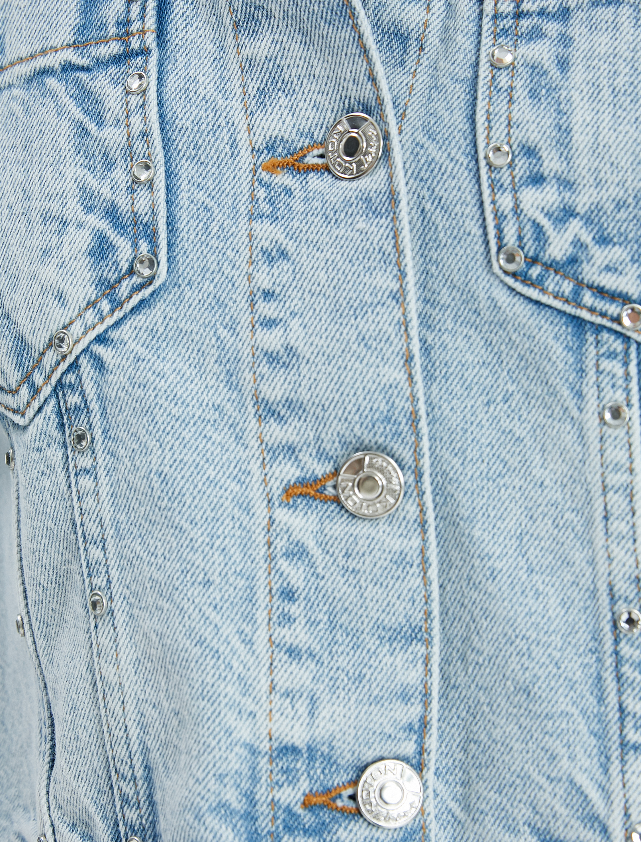 Crop Kot Ceket Cepli Kolları Pencere Detaylı Taşlı Pamuklu