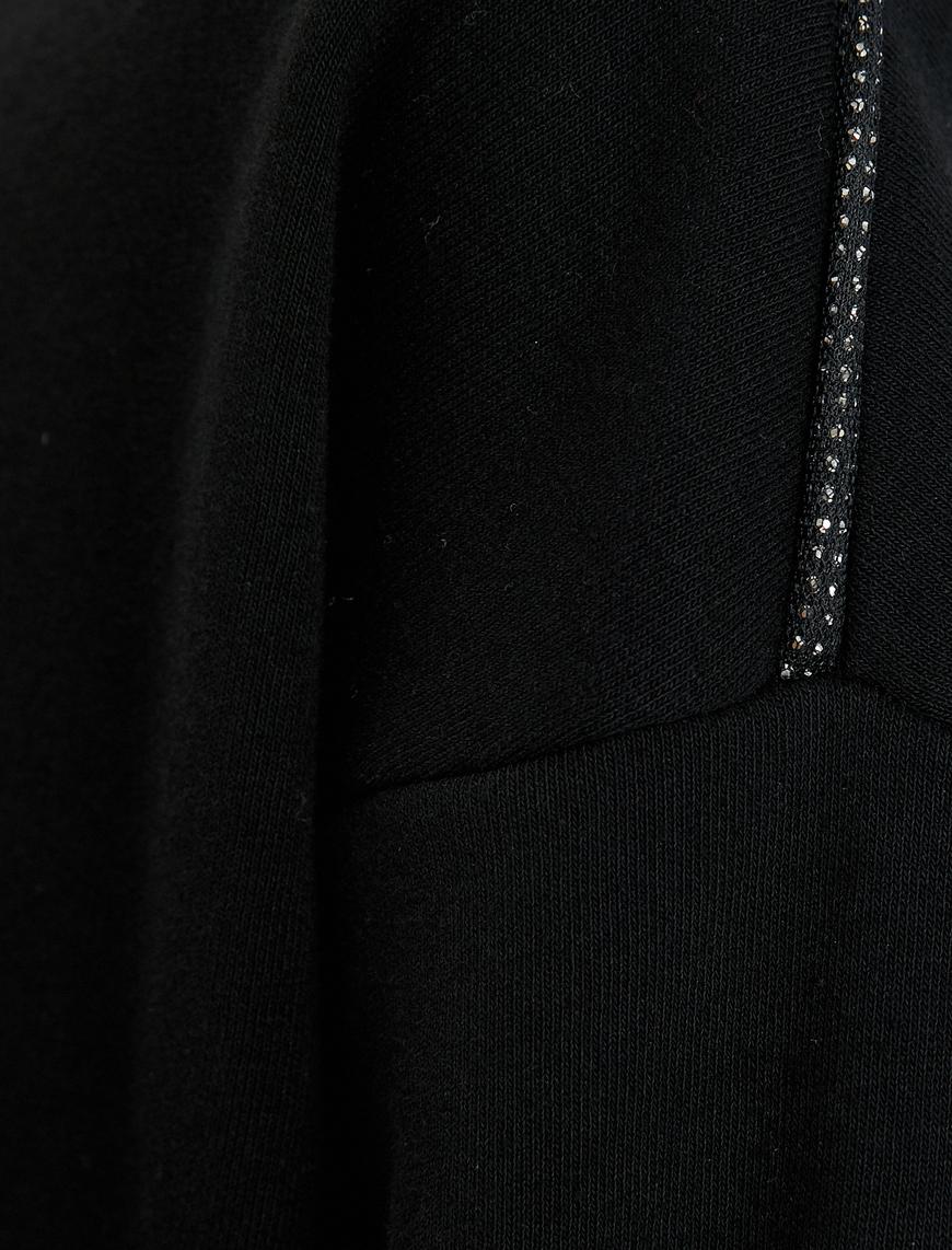   Bisiklet Yaka Sweatshirt Omzu Sim Detaylı
