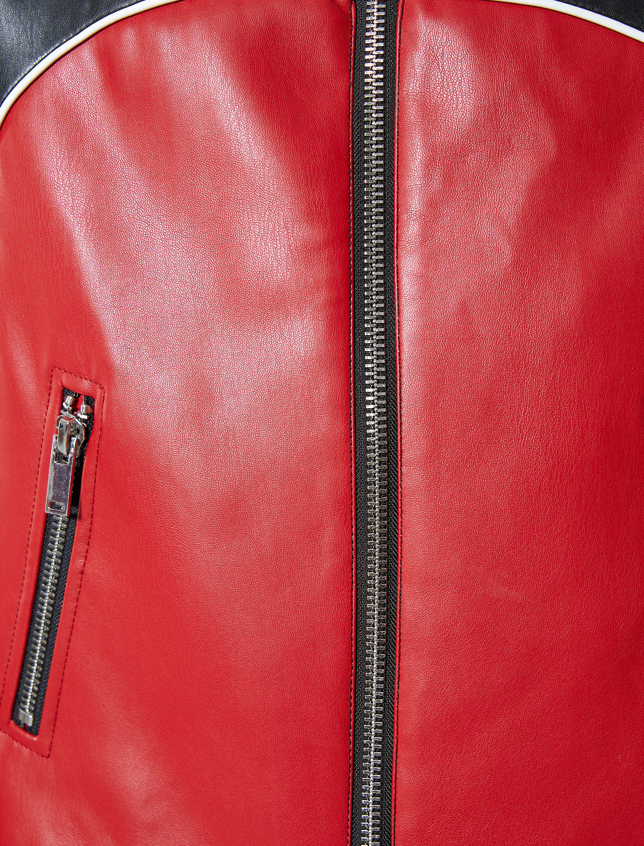   Biker Ceket Suni Deri Aplike Detaylı Fermuarlı