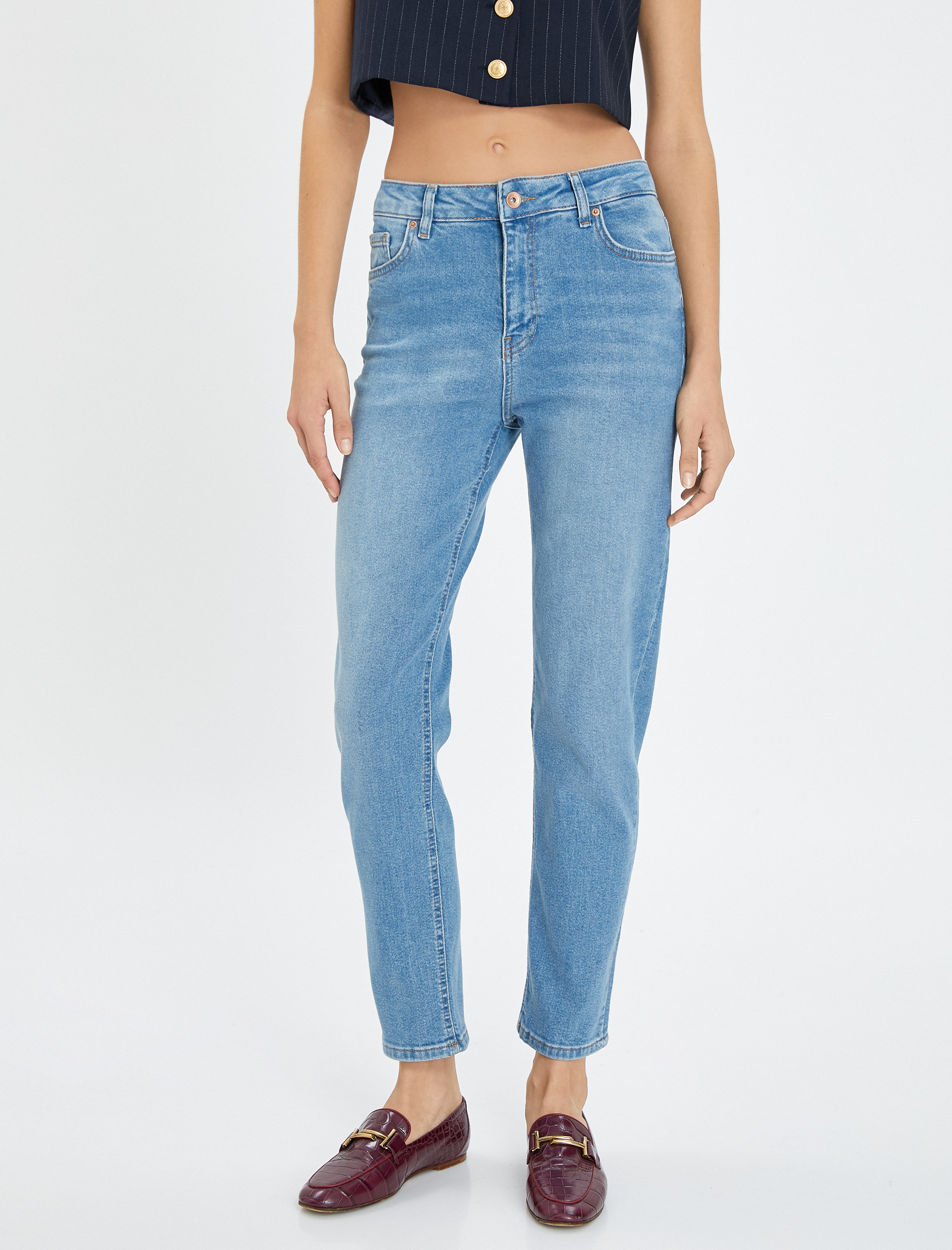   Normal Bel Kot Pantolon Düz Paça Pamuklu Cepli Normal Kesim - Eve Jean