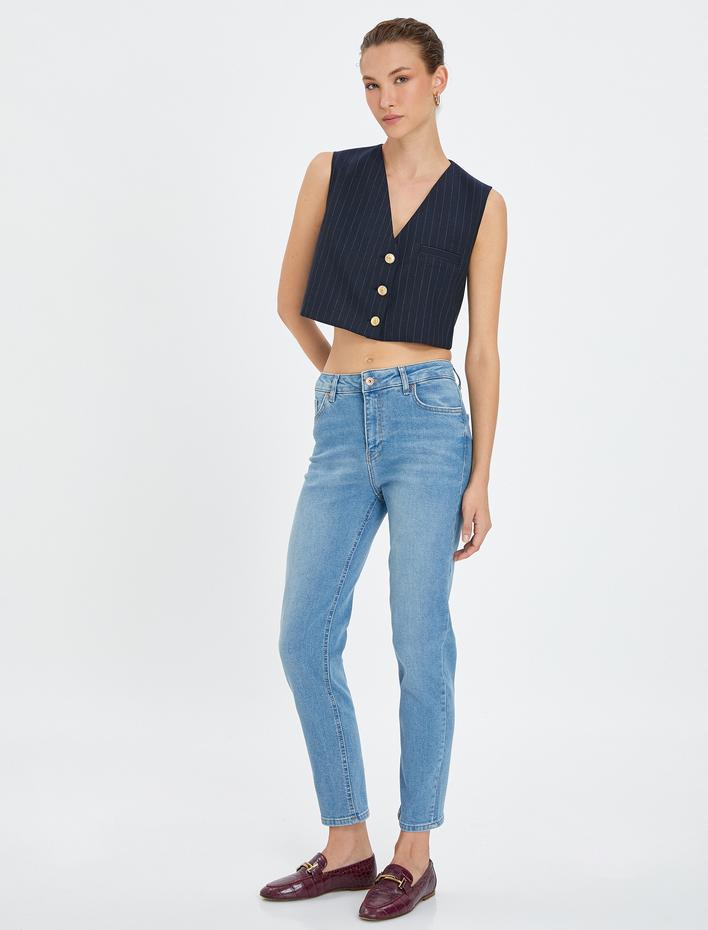  Normal Bel Kot Pantolon Düz Paça Pamuklu Cepli Normal Kesim - Eve Jean