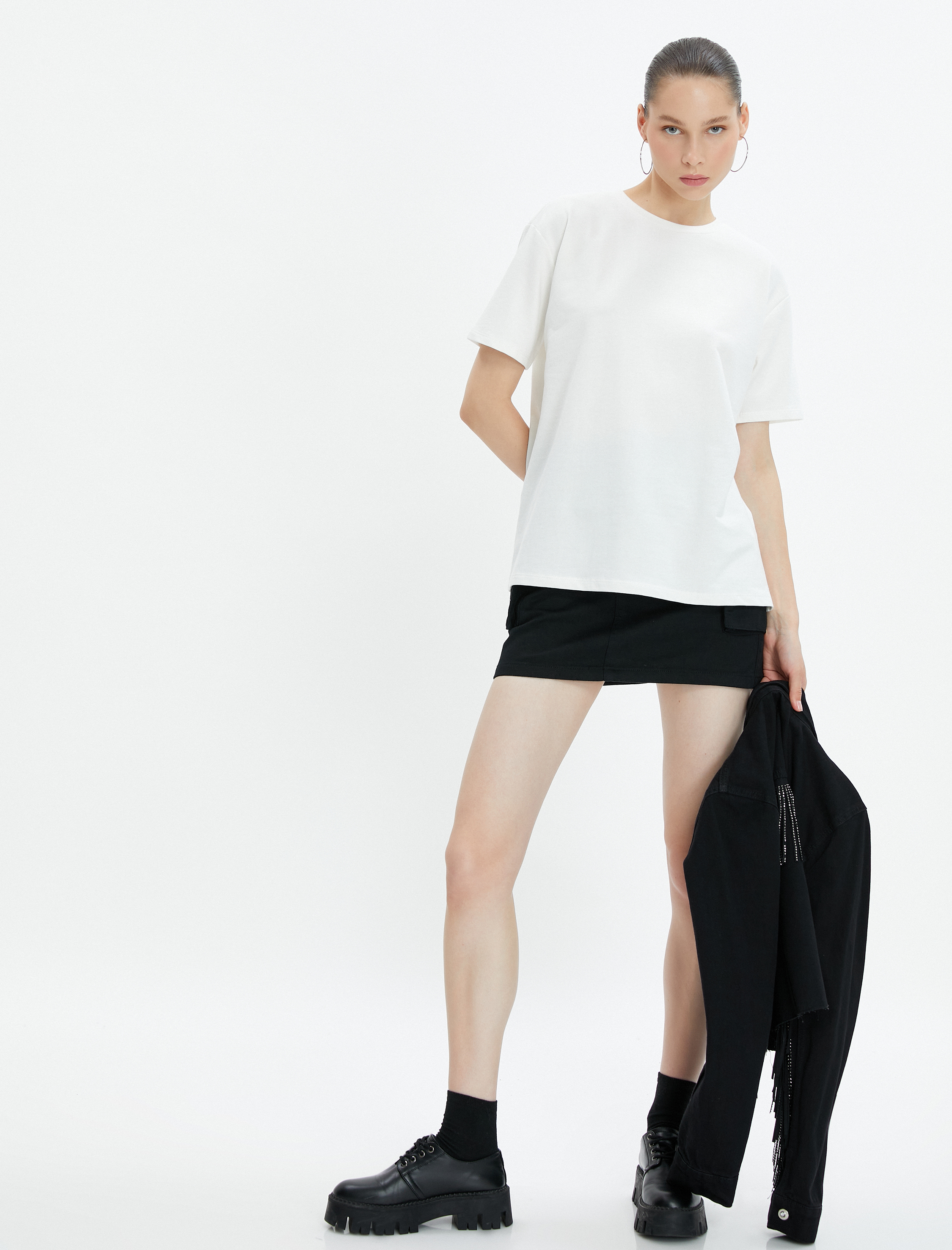   Basic Tişört Pamuklu Kısa Kollu Bisiklet Yaka