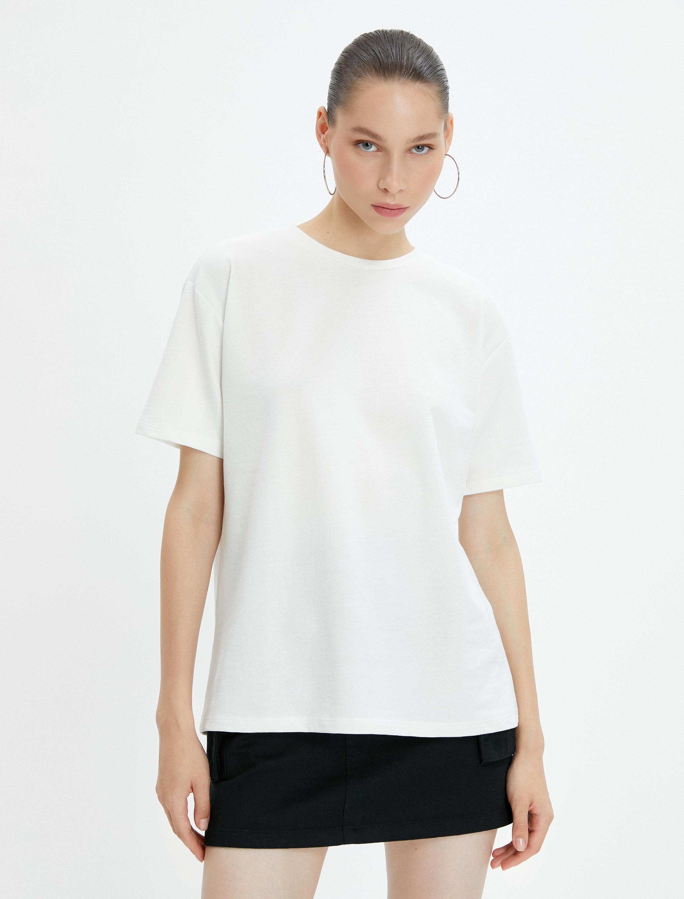   Basic Tişört Pamuklu Kısa Kollu Bisiklet Yaka